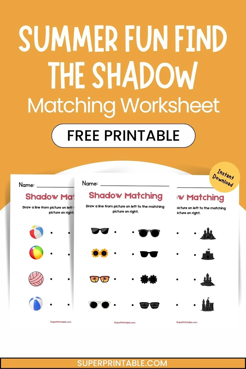 Summer Fun Find The Shadow Matching Worksheet Pinterest Image