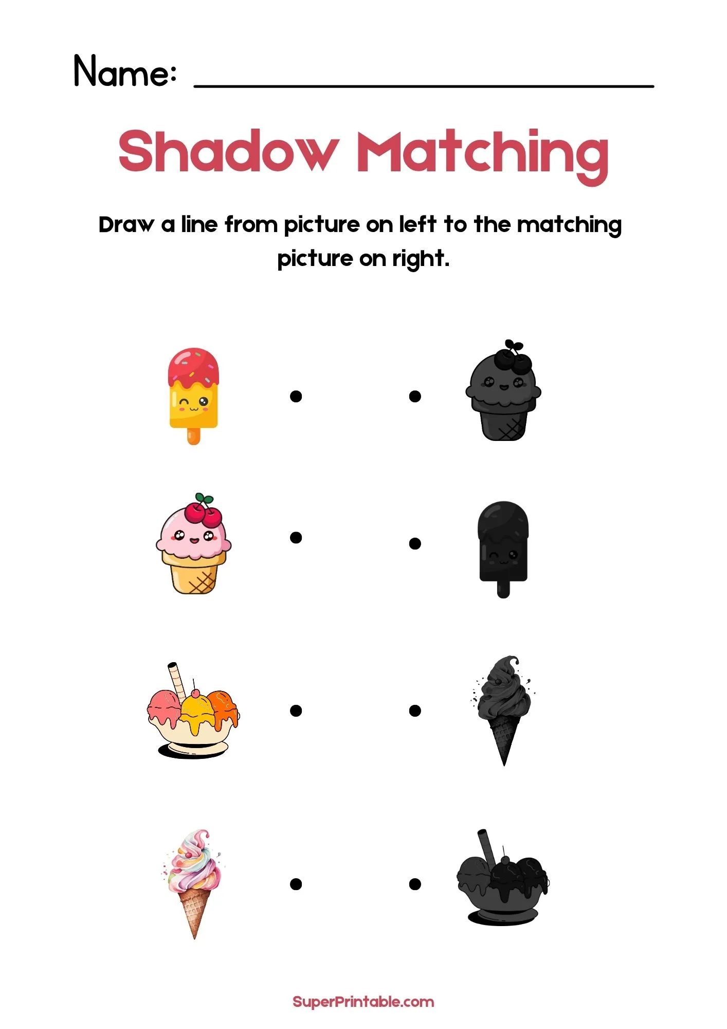 Summer Fun Find The Shadow Matching Worksheet 1