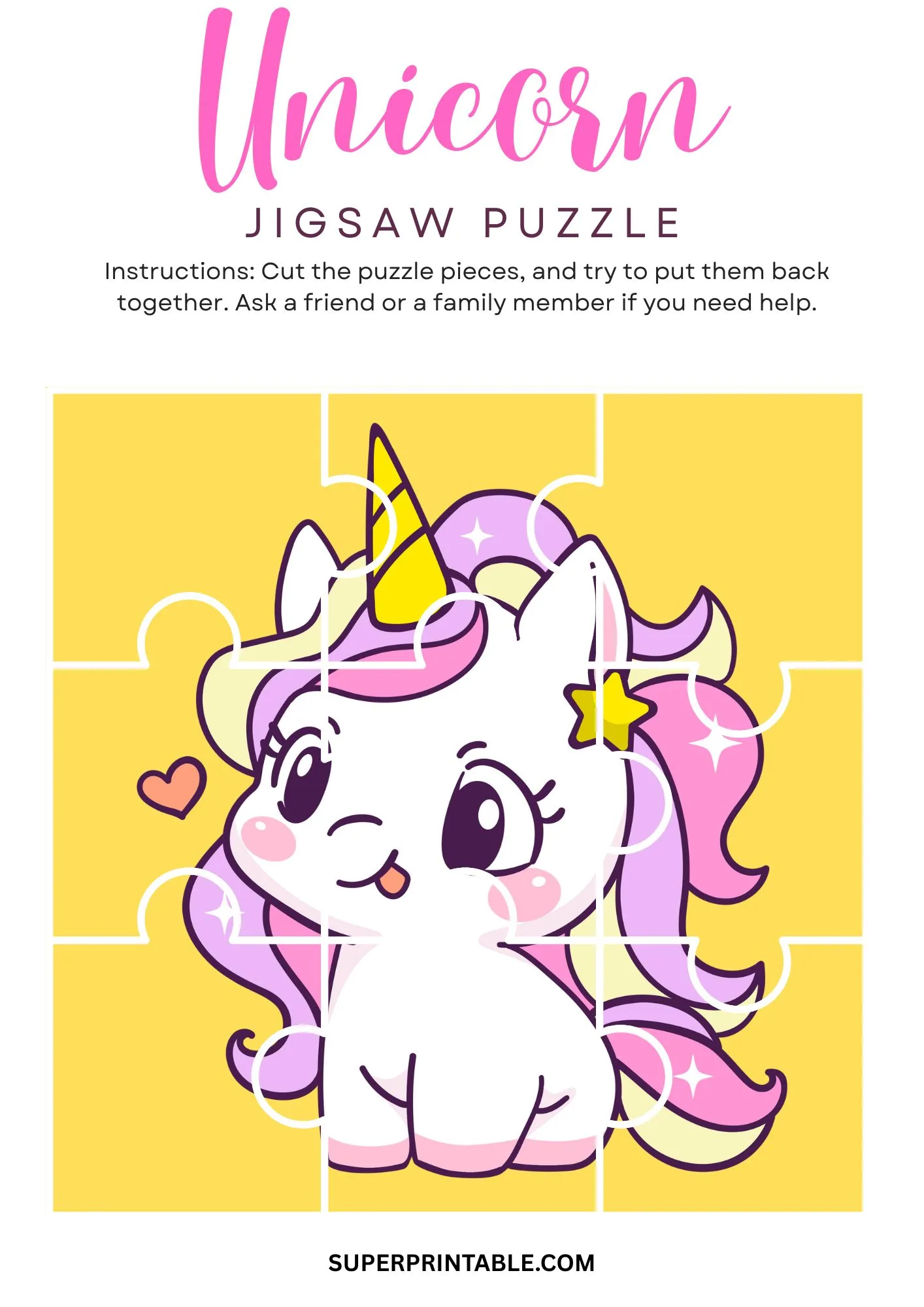 Unicorn Jigsaw Puzzle Activity 1