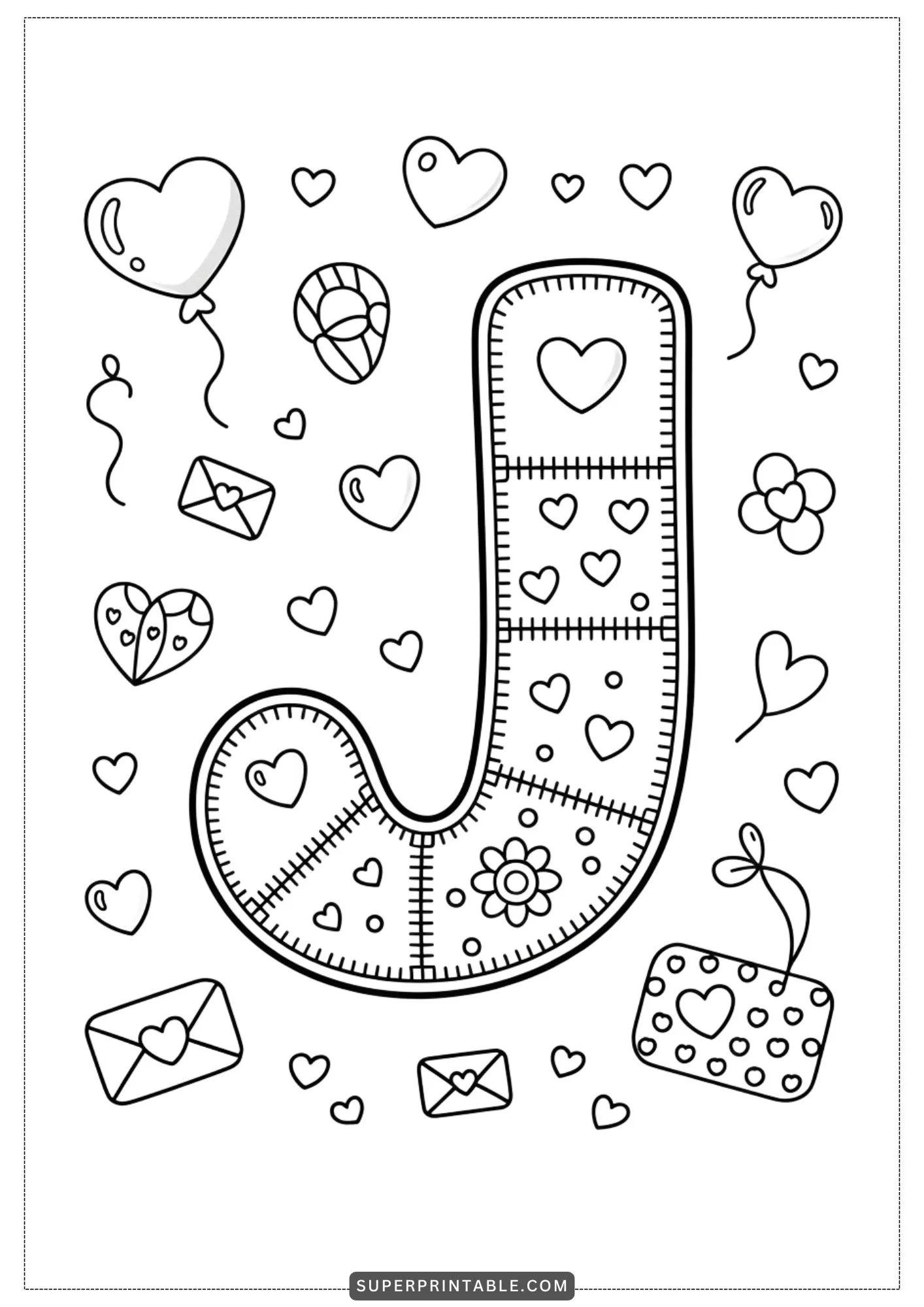 Valentine Patchwork Alphabet Coloring Pages 10