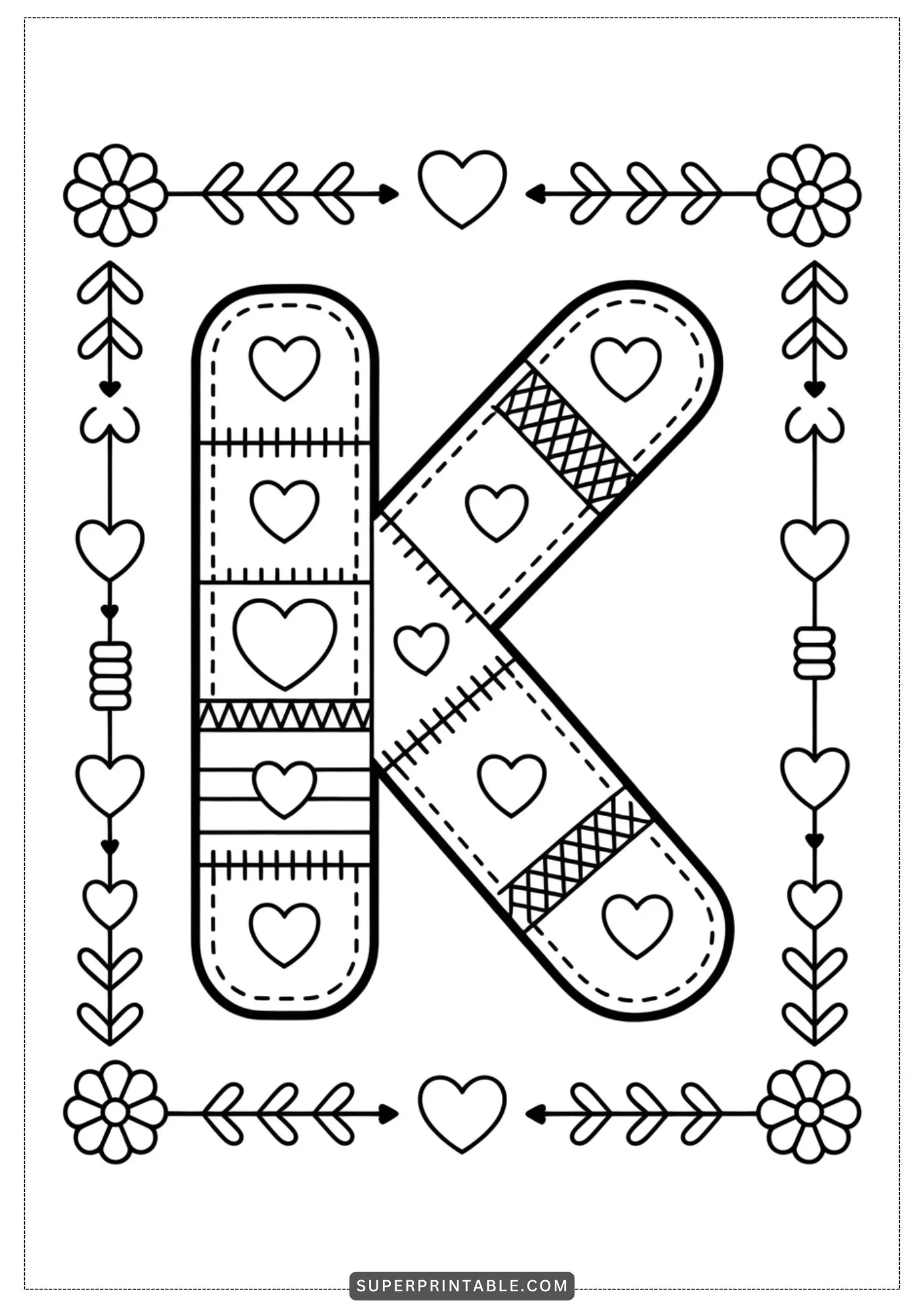 Valentine Patchwork Alphabet Coloring Pages 11