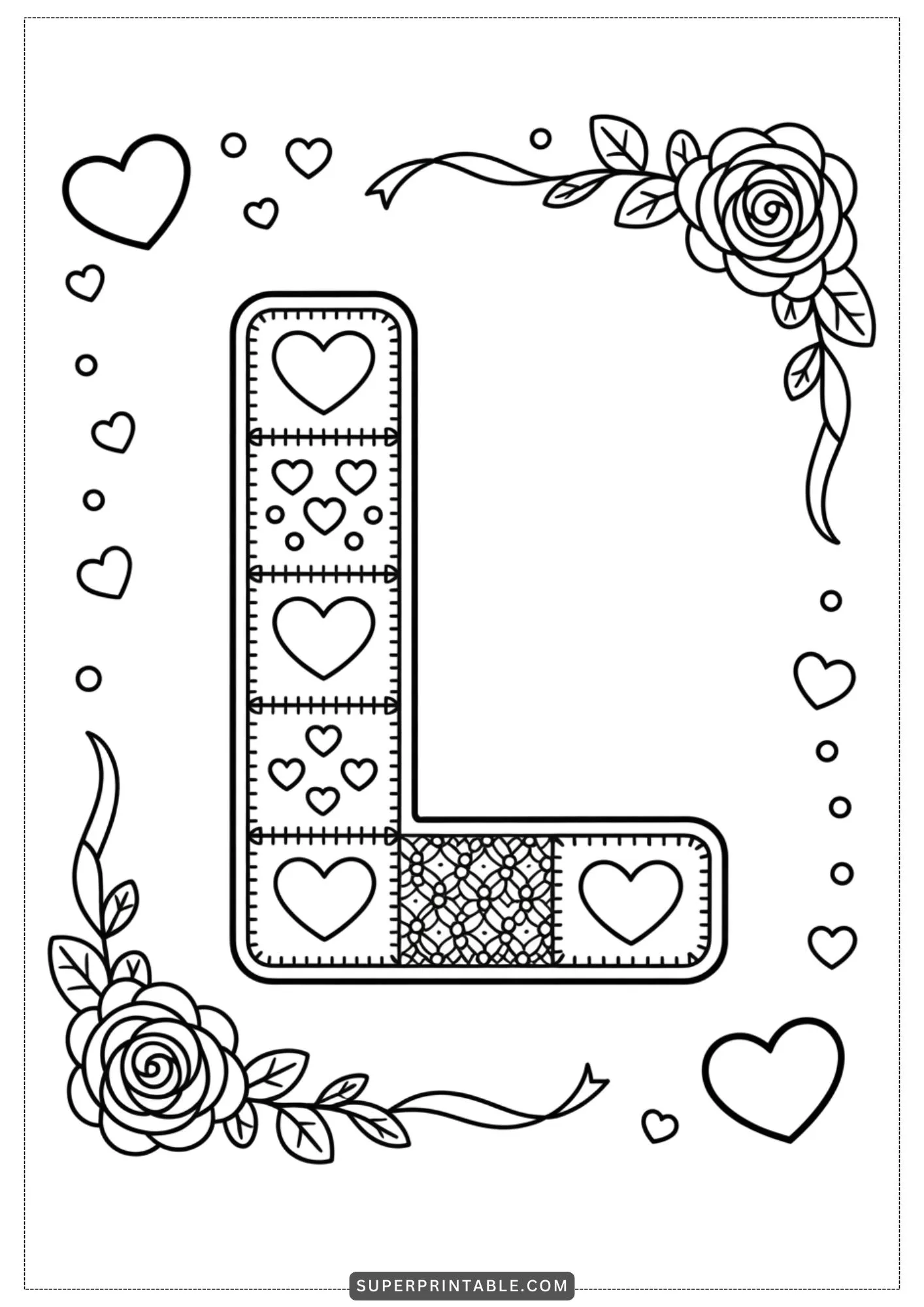 Valentine Patchwork Alphabet Coloring Pages 12