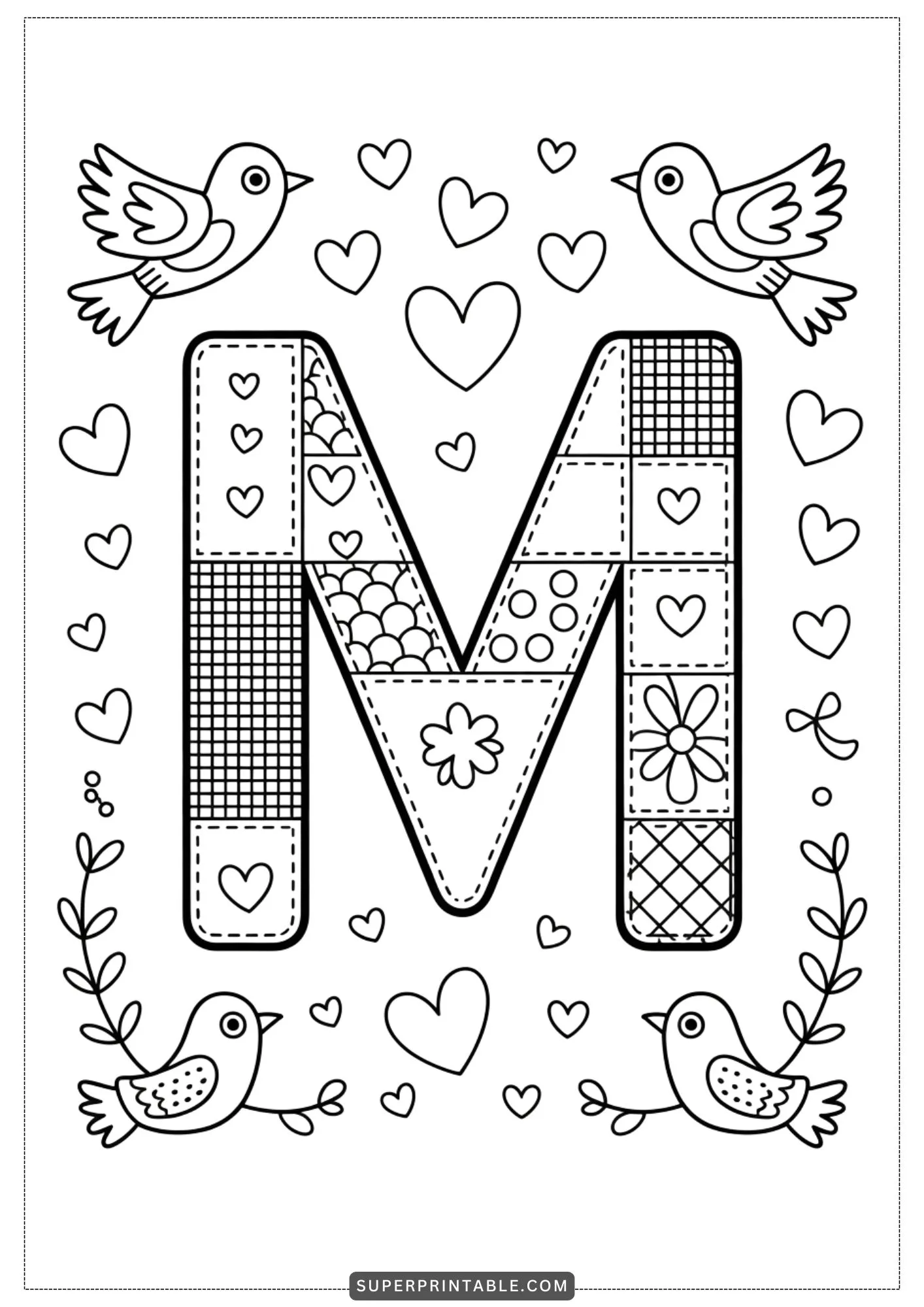 Valentine Patchwork Alphabet Coloring Pages 13