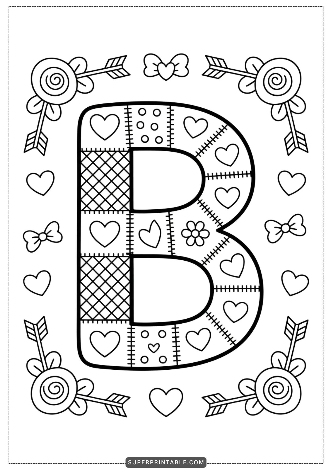 Valentine Patchwork Alphabet Coloring Pages 2