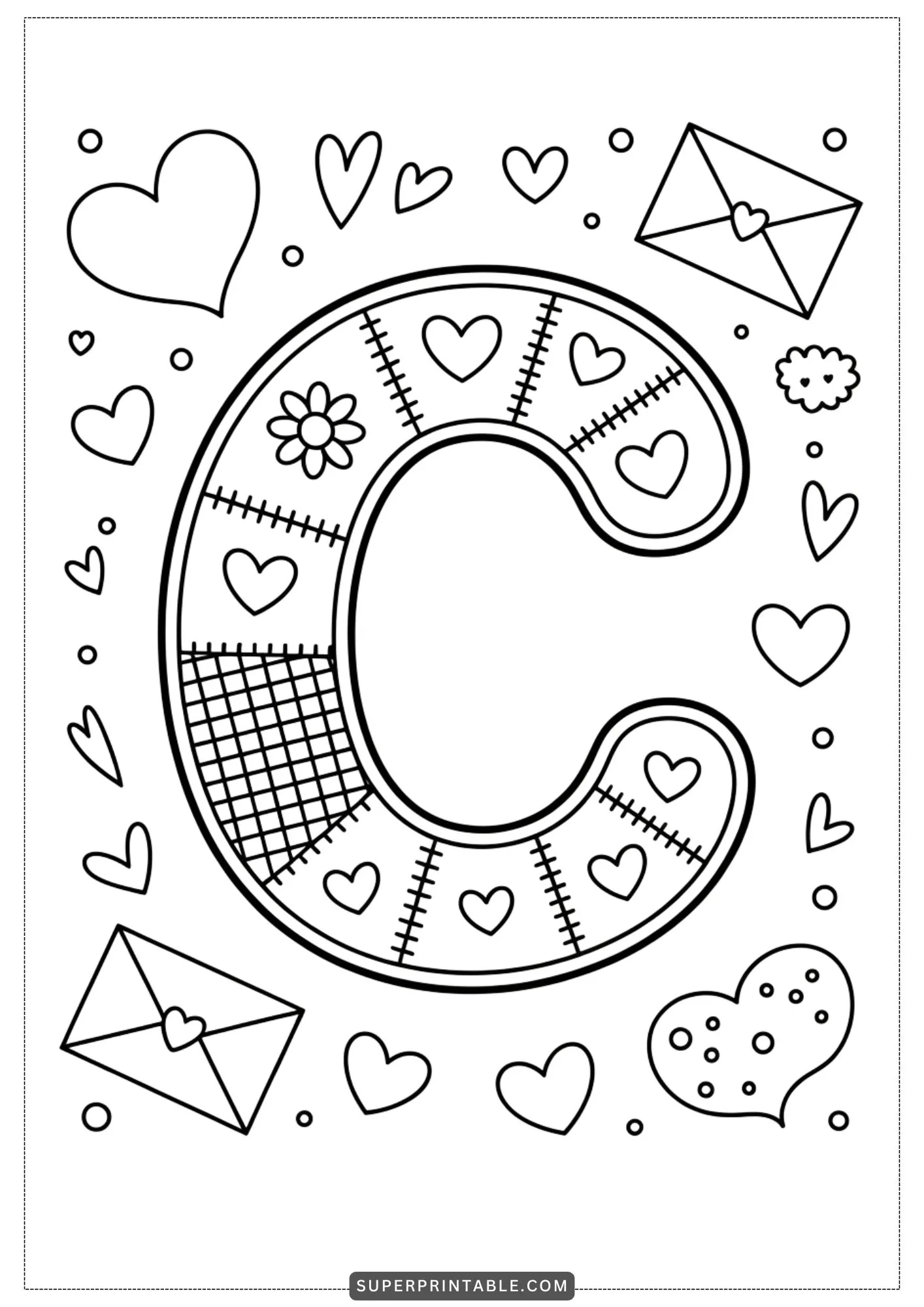 Valentine Patchwork Alphabet Coloring Pages 3