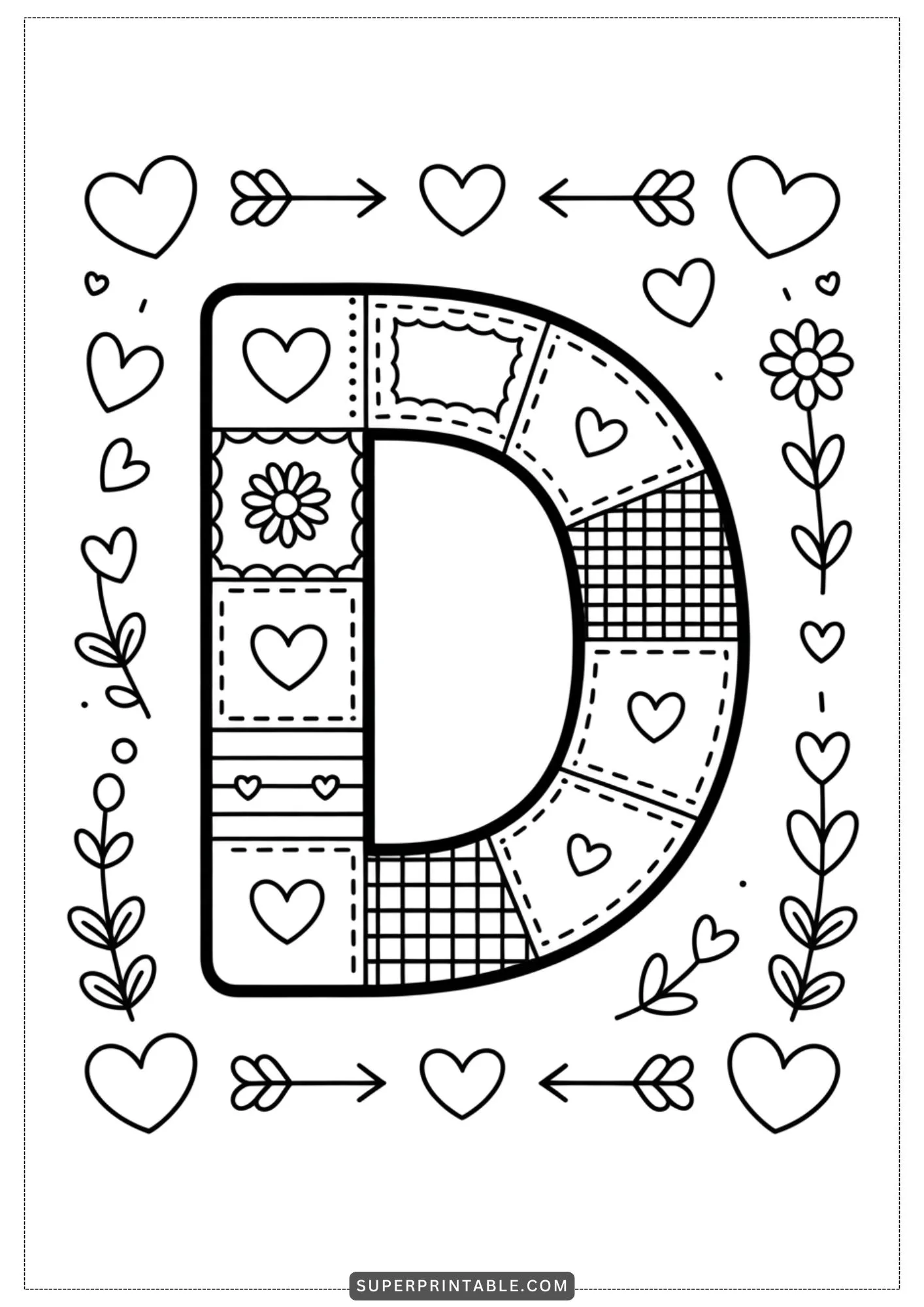 Valentine Patchwork Alphabet Coloring Pages 4