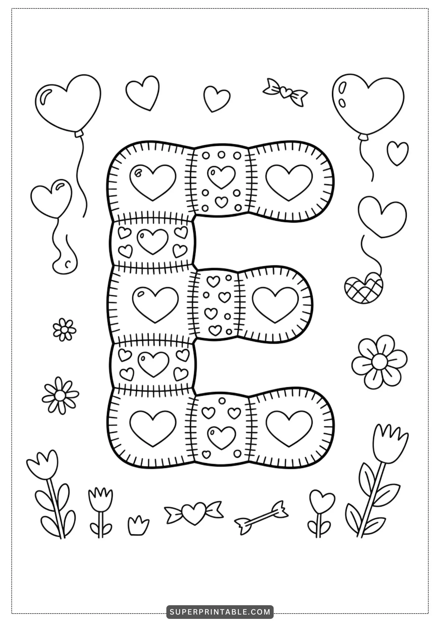 Valentine Patchwork Alphabet Coloring Pages 5
