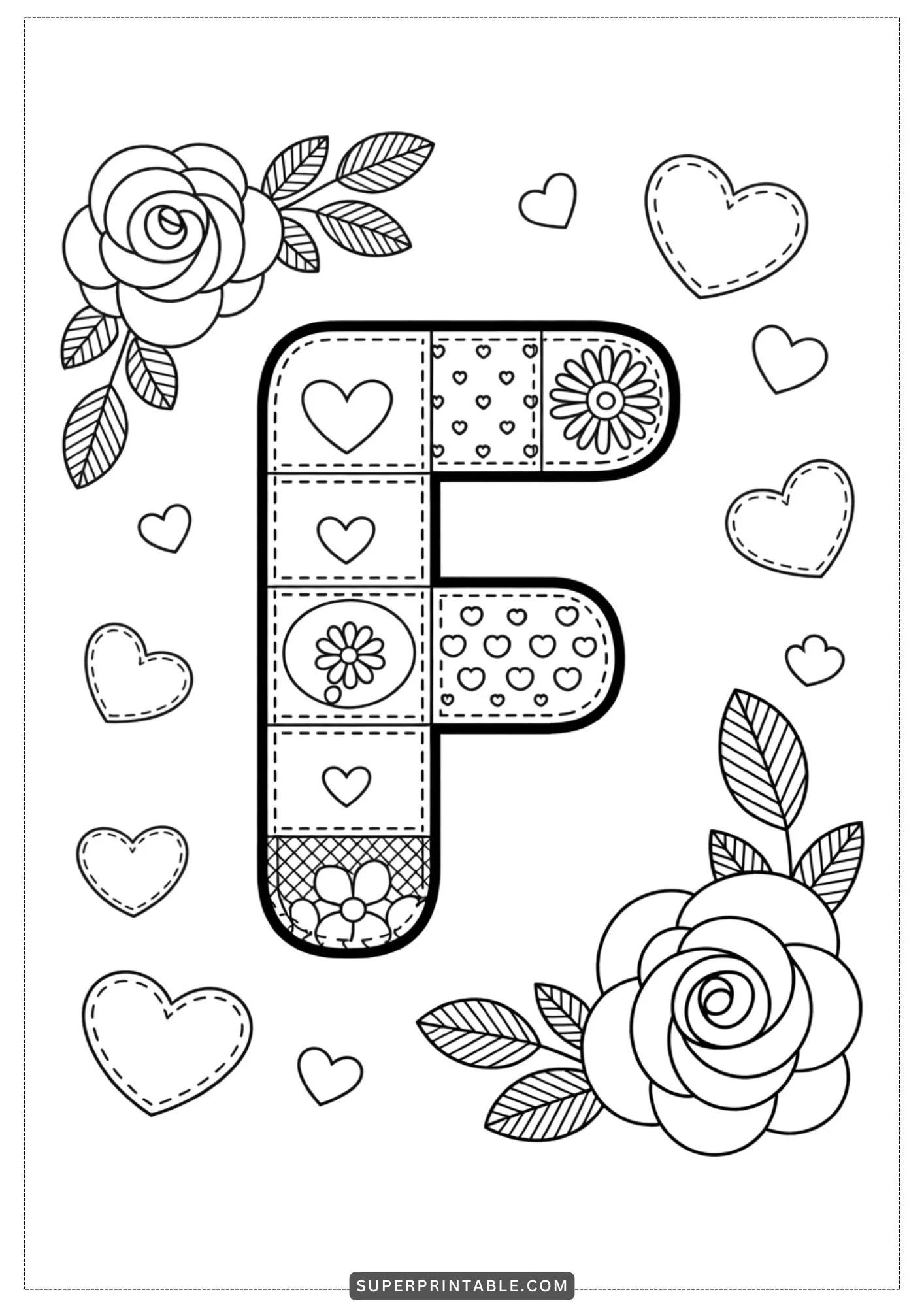 Valentine Patchwork Alphabet Coloring Pages 6