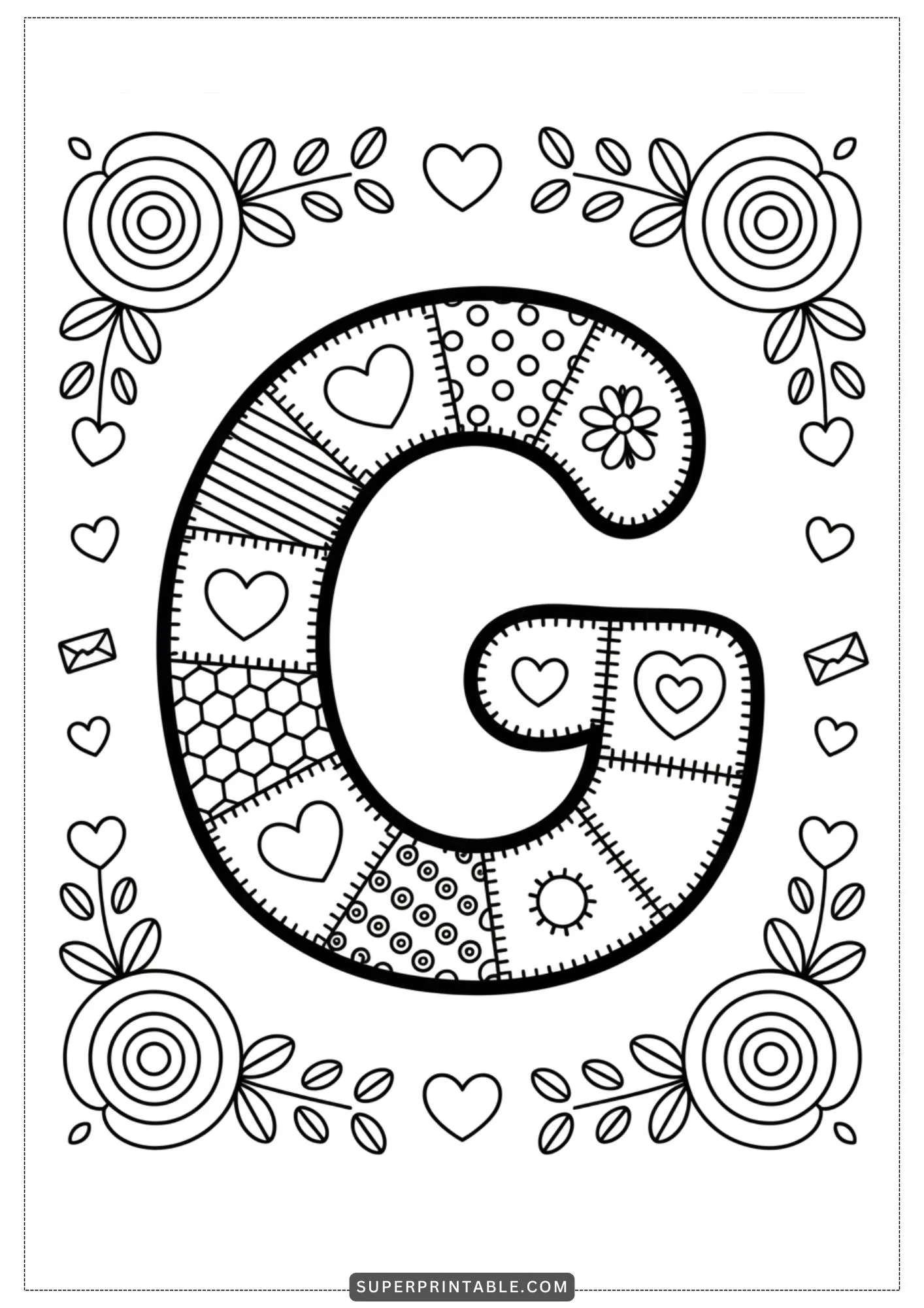 Valentine Patchwork Alphabet Coloring Pages 7