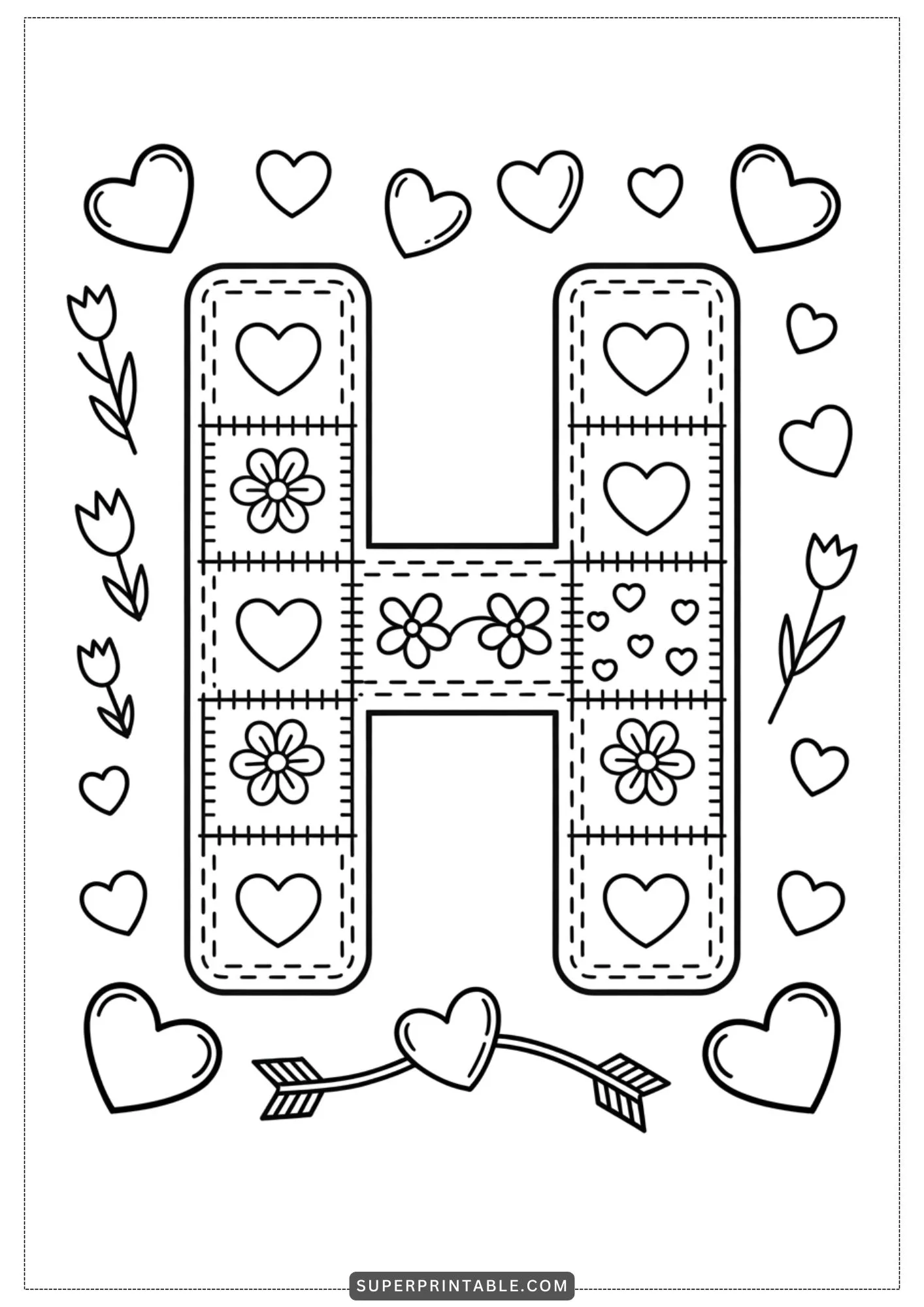 Valentine Patchwork Alphabet Coloring Pages 8