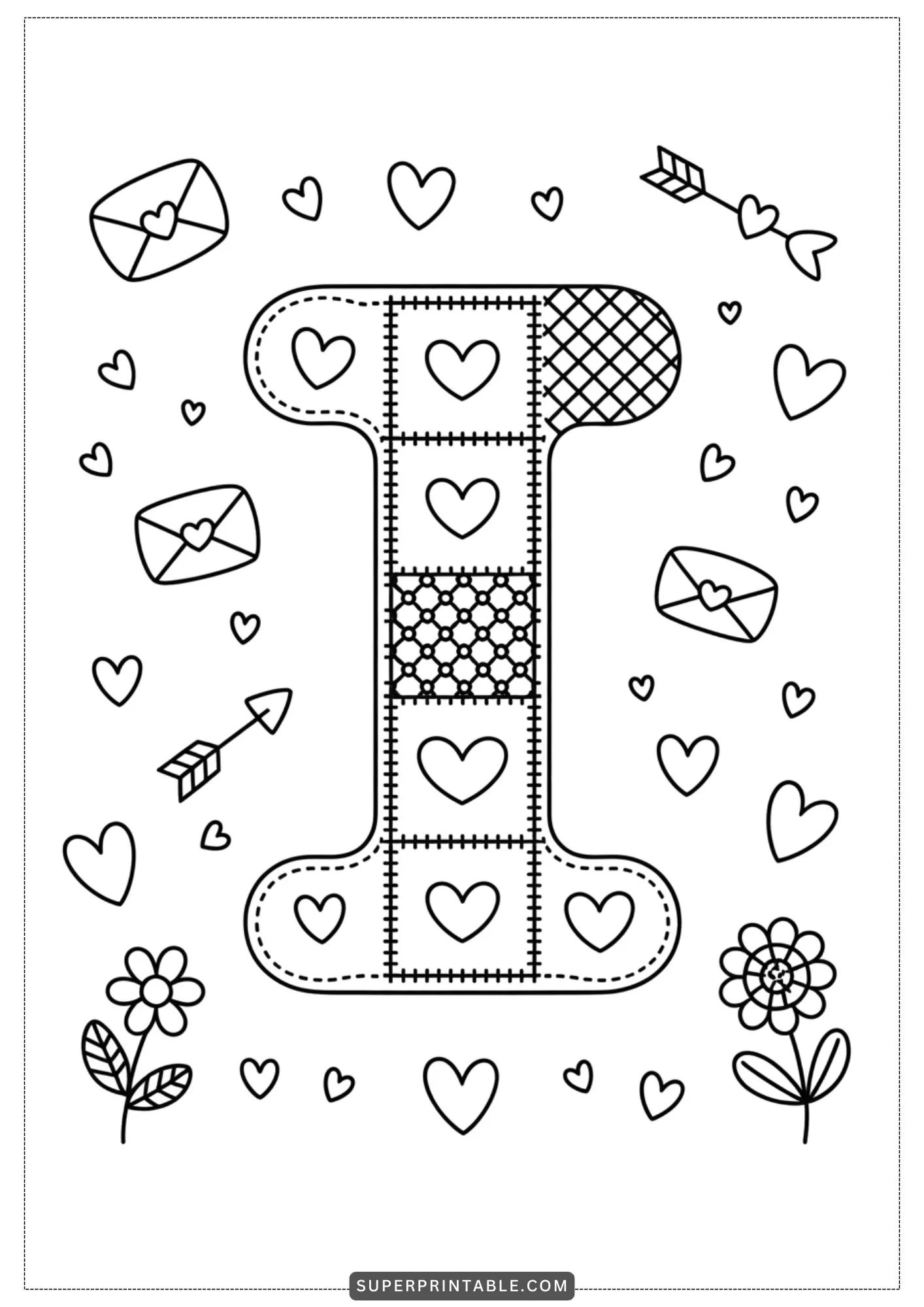 Valentine Patchwork Alphabet Coloring Pages 9