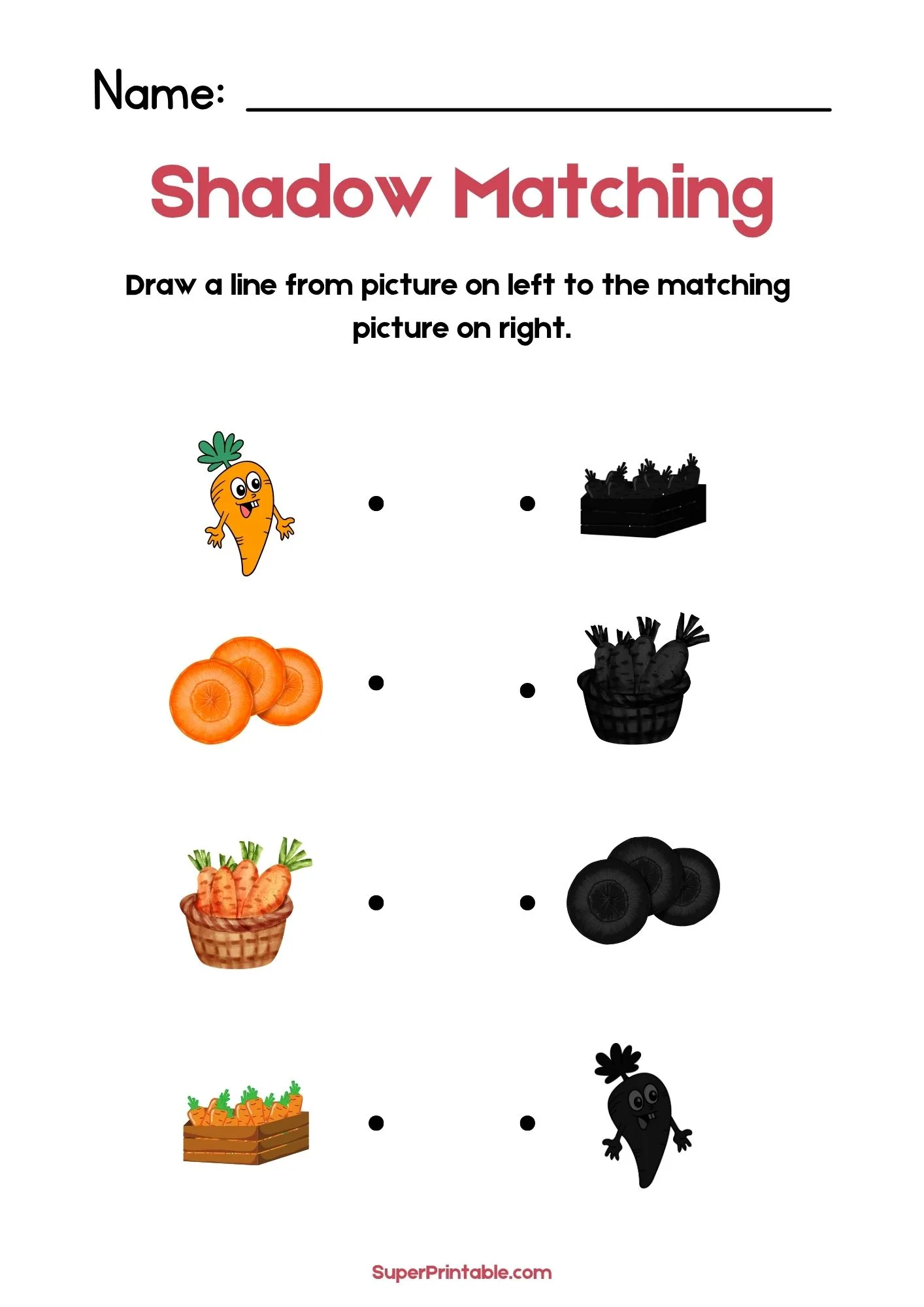 Veggies Find The Shadow Matching Worksheet 1
