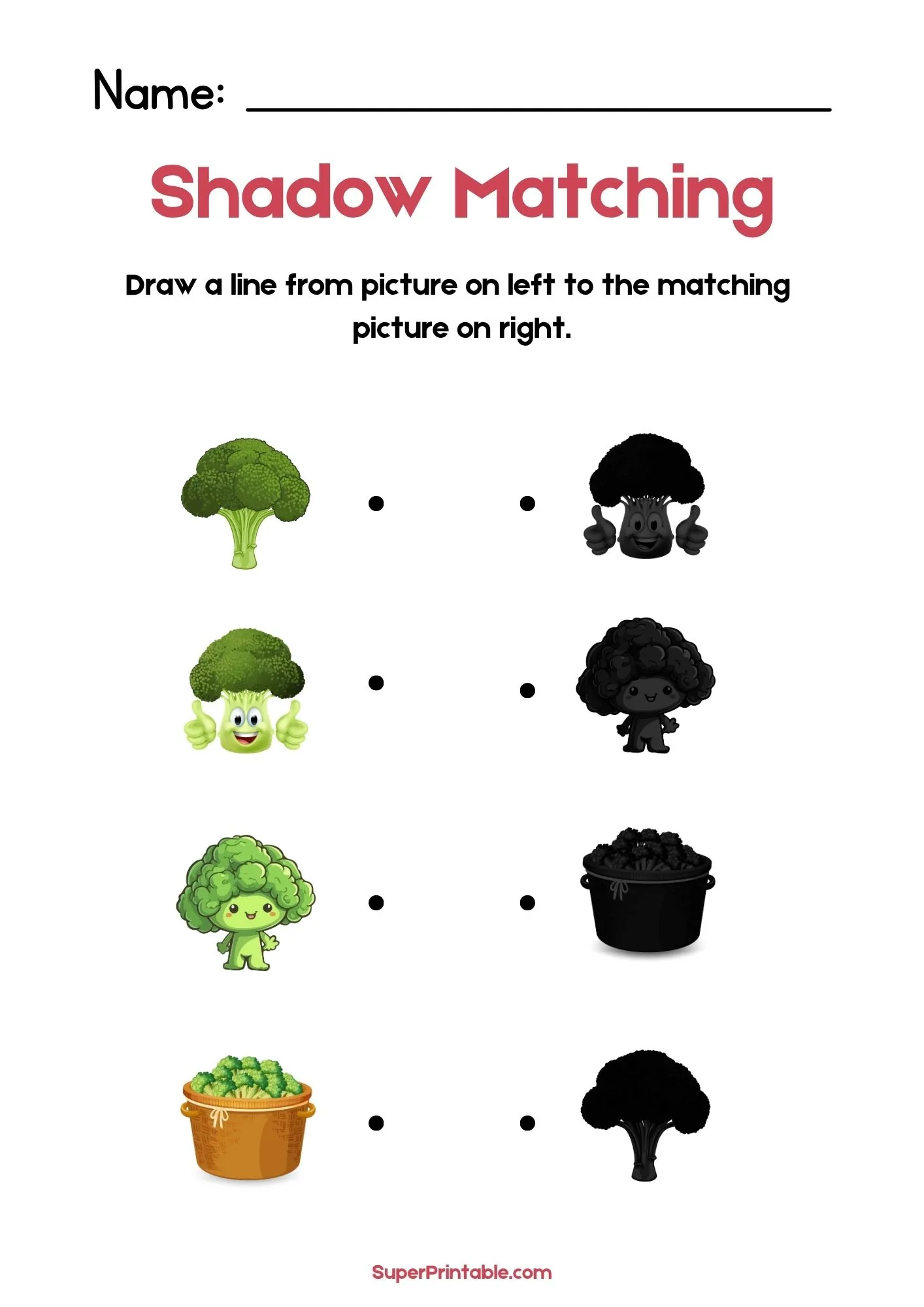 Veggies Find The Shadow Matching Worksheet 2