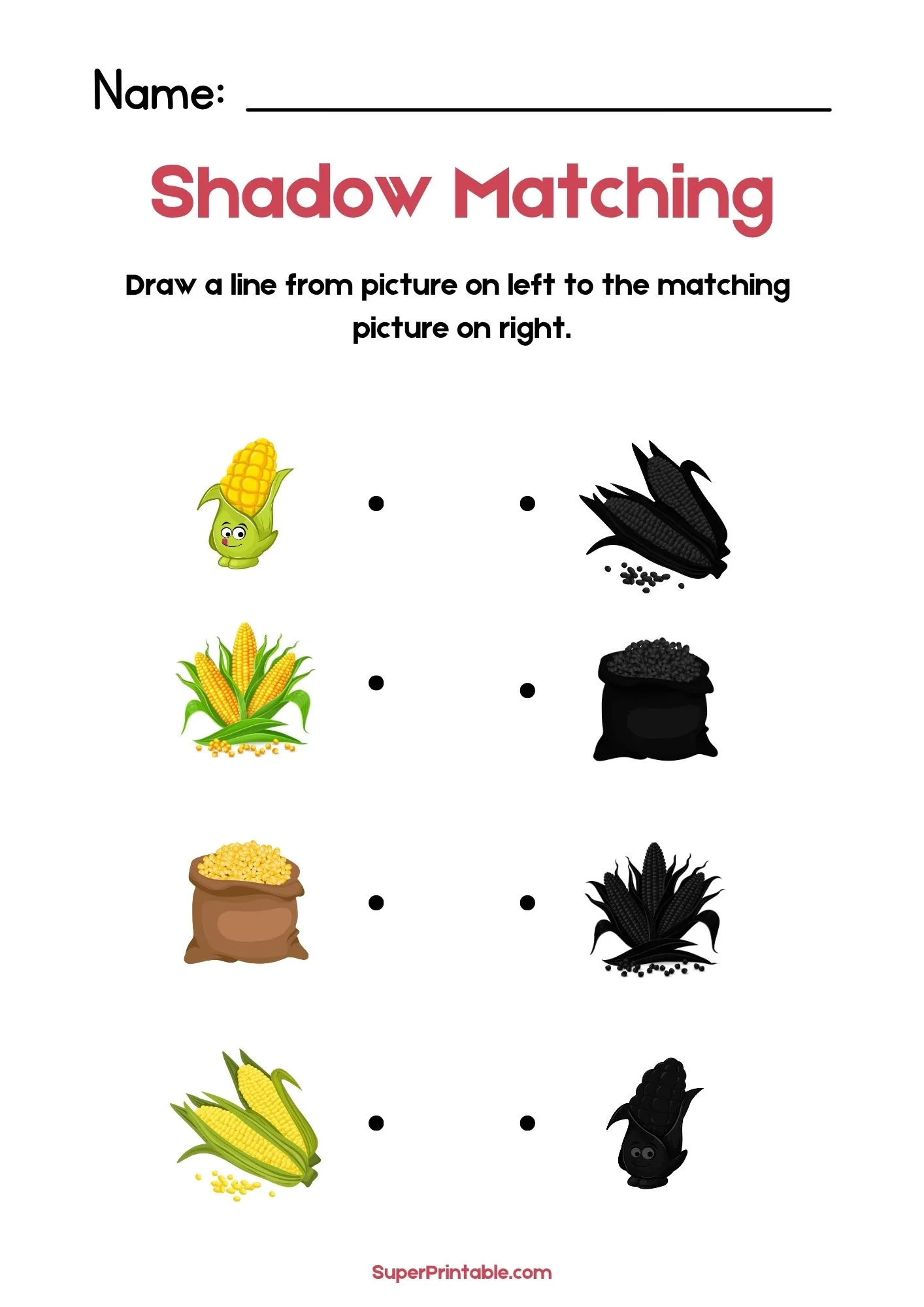 Veggies Find The Shadow Matching Worksheet 3