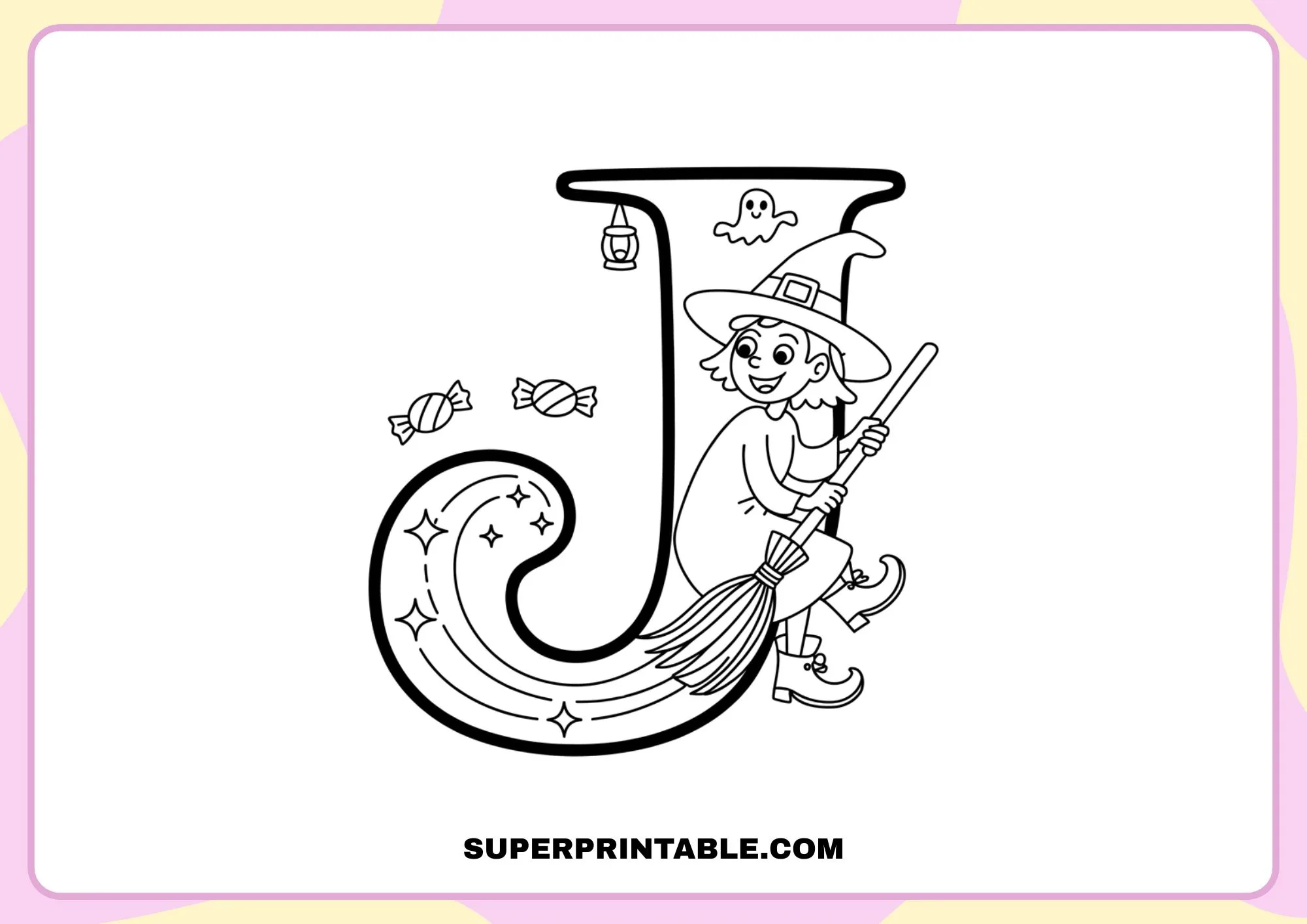 Witch on a Broom Halloween Alphabet Coloring Pages for Kids 10