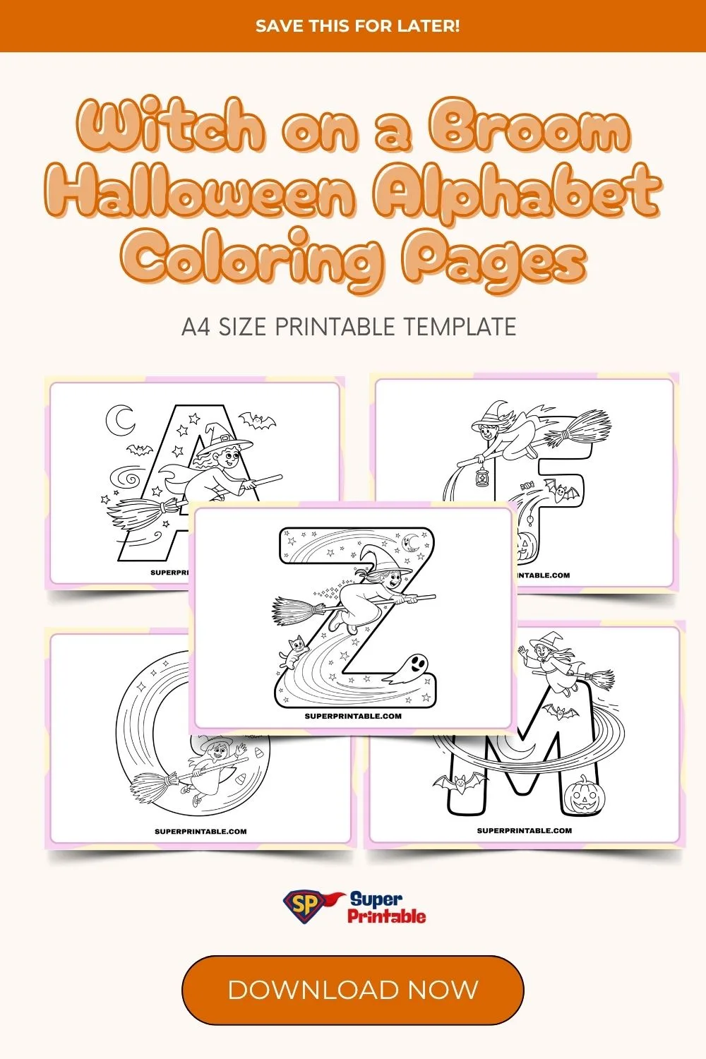 Witch on a Broom Halloween Alphabet Coloring Pages Pinterest Image