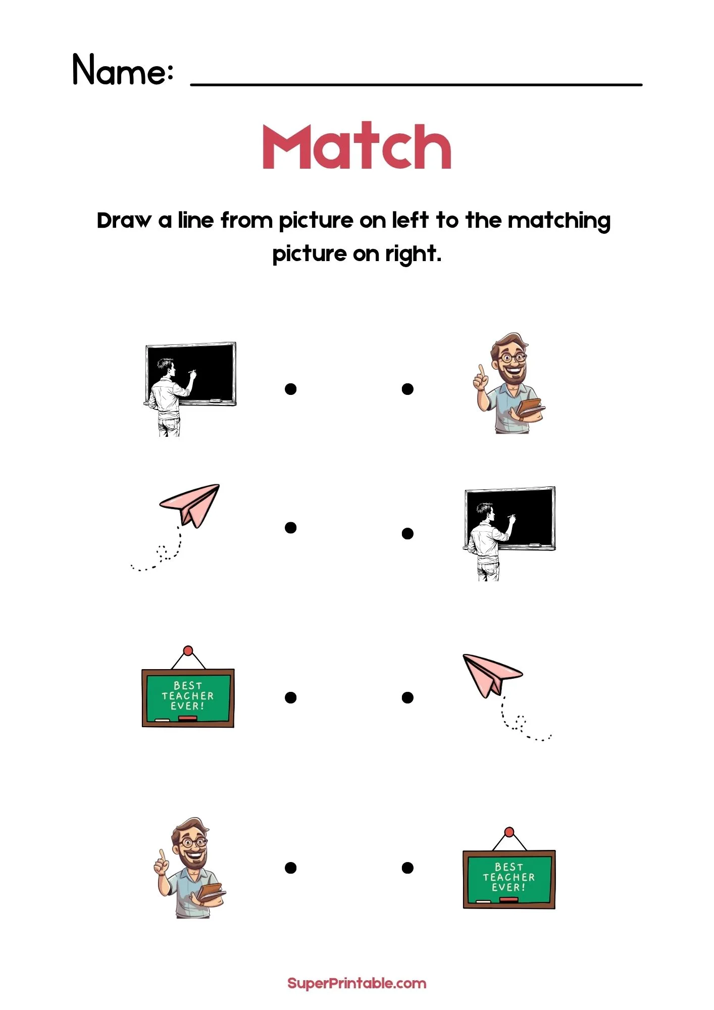World Teachers' Day Illustrative Matching Worksheet 2