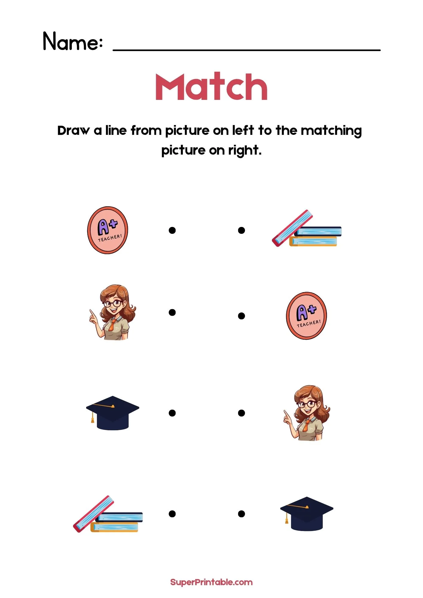 World Teachers' Day Illustrative Matching Worksheet 3