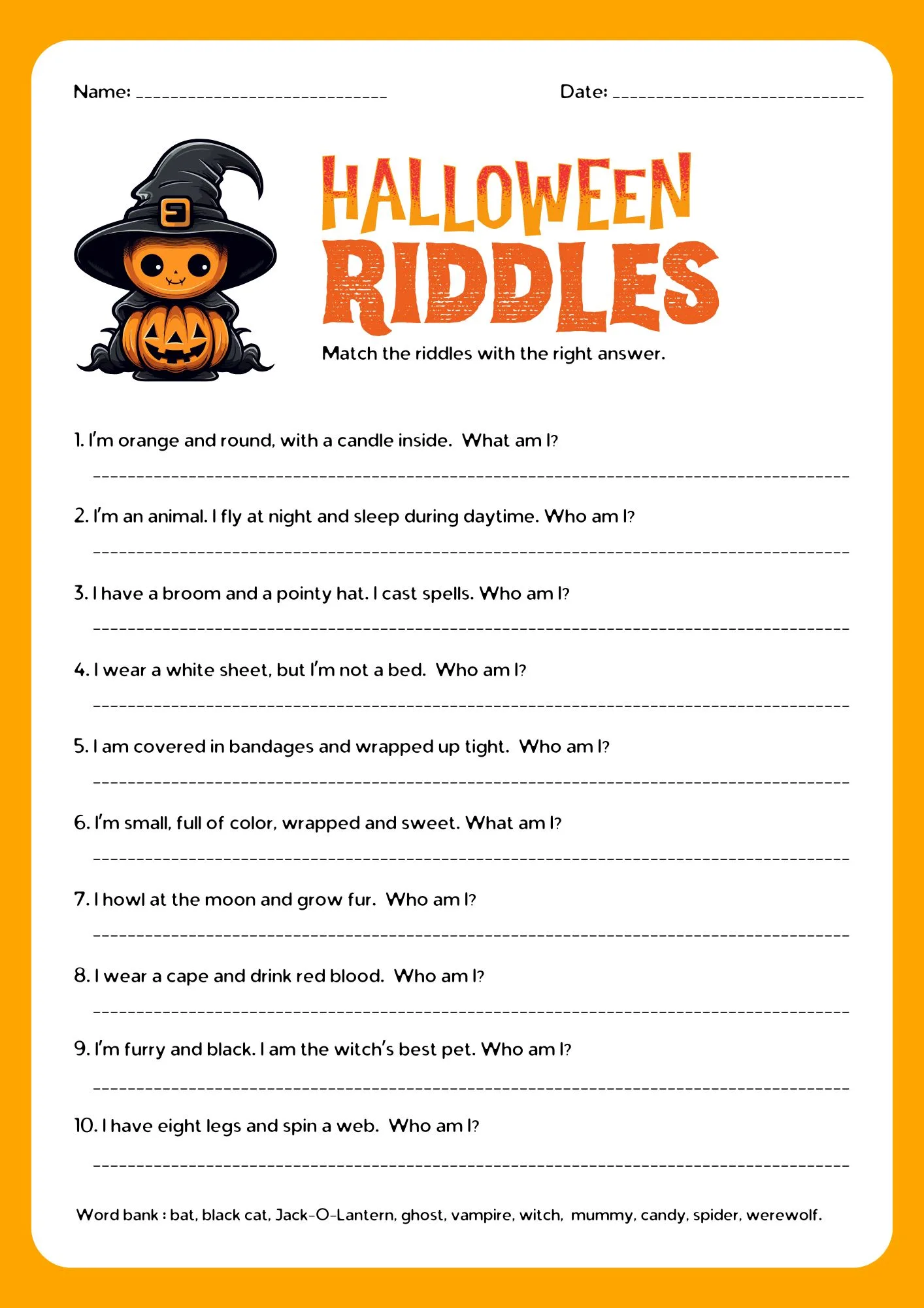 Halloween Riddles Worksheet 1