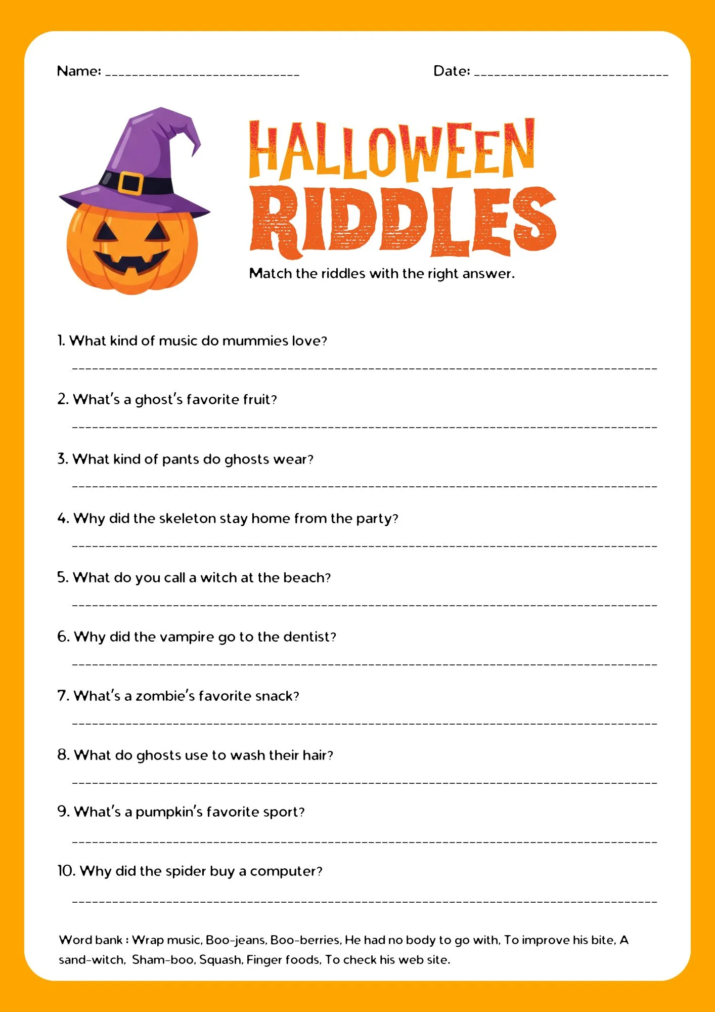 Halloween Riddles Worksheet 2