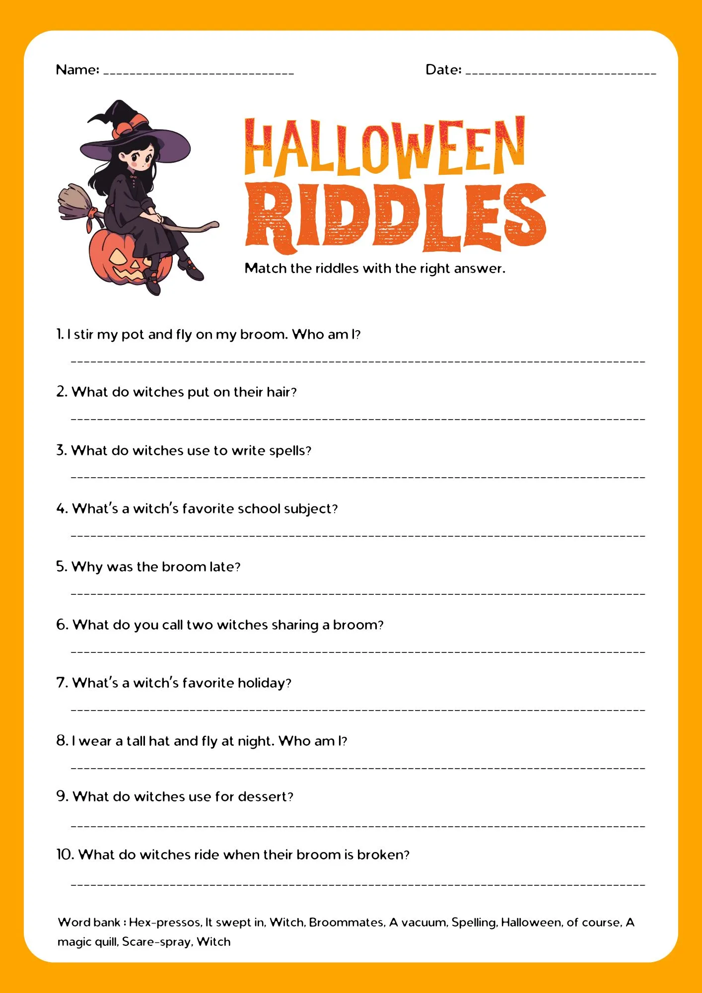 Halloween Riddles Worksheet 5