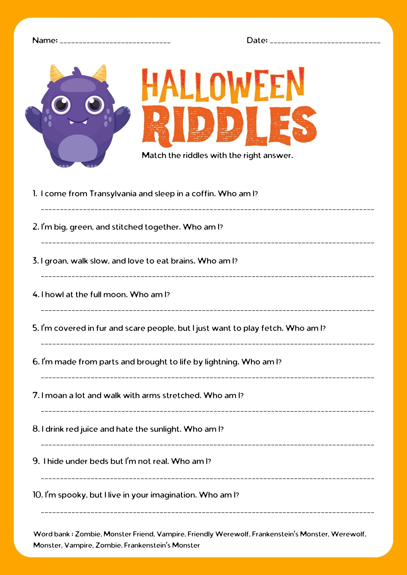 Halloween Riddles Worksheet 3