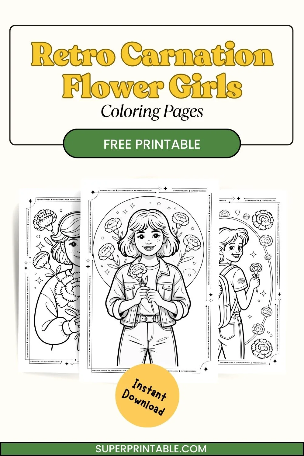 10+ Retro Carnation Flower Girls Coloring Pages Pinterest Image