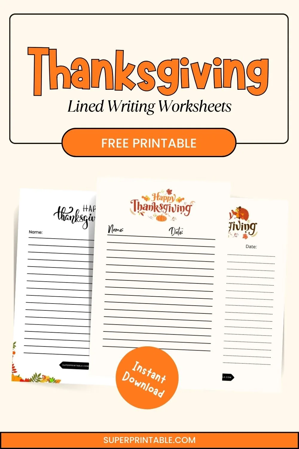 10+ Thanksgiving Lined Writing Worksheets Pinterest Image