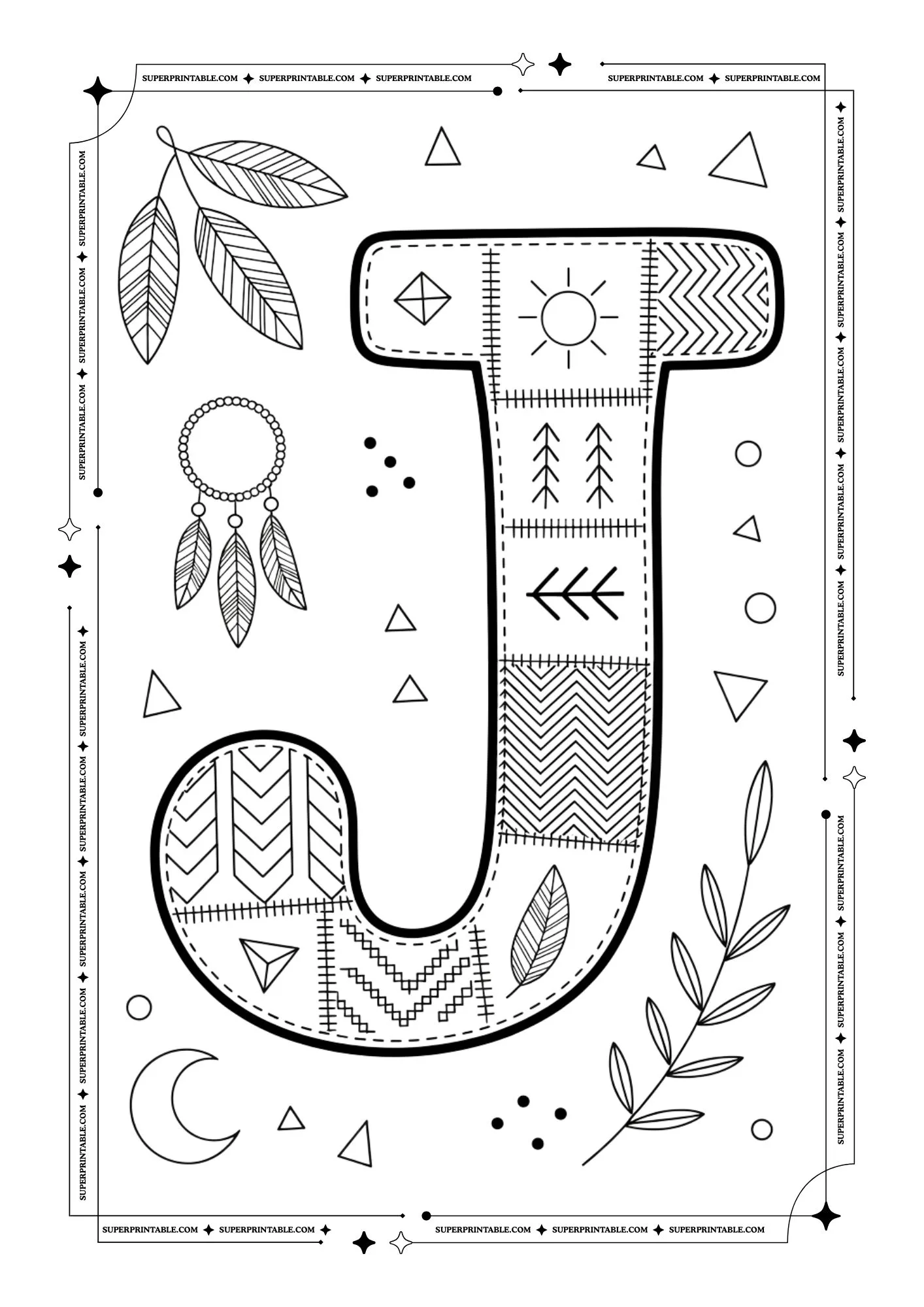 Boho Tribal Patchwork Alphabet Coloring Pages 10