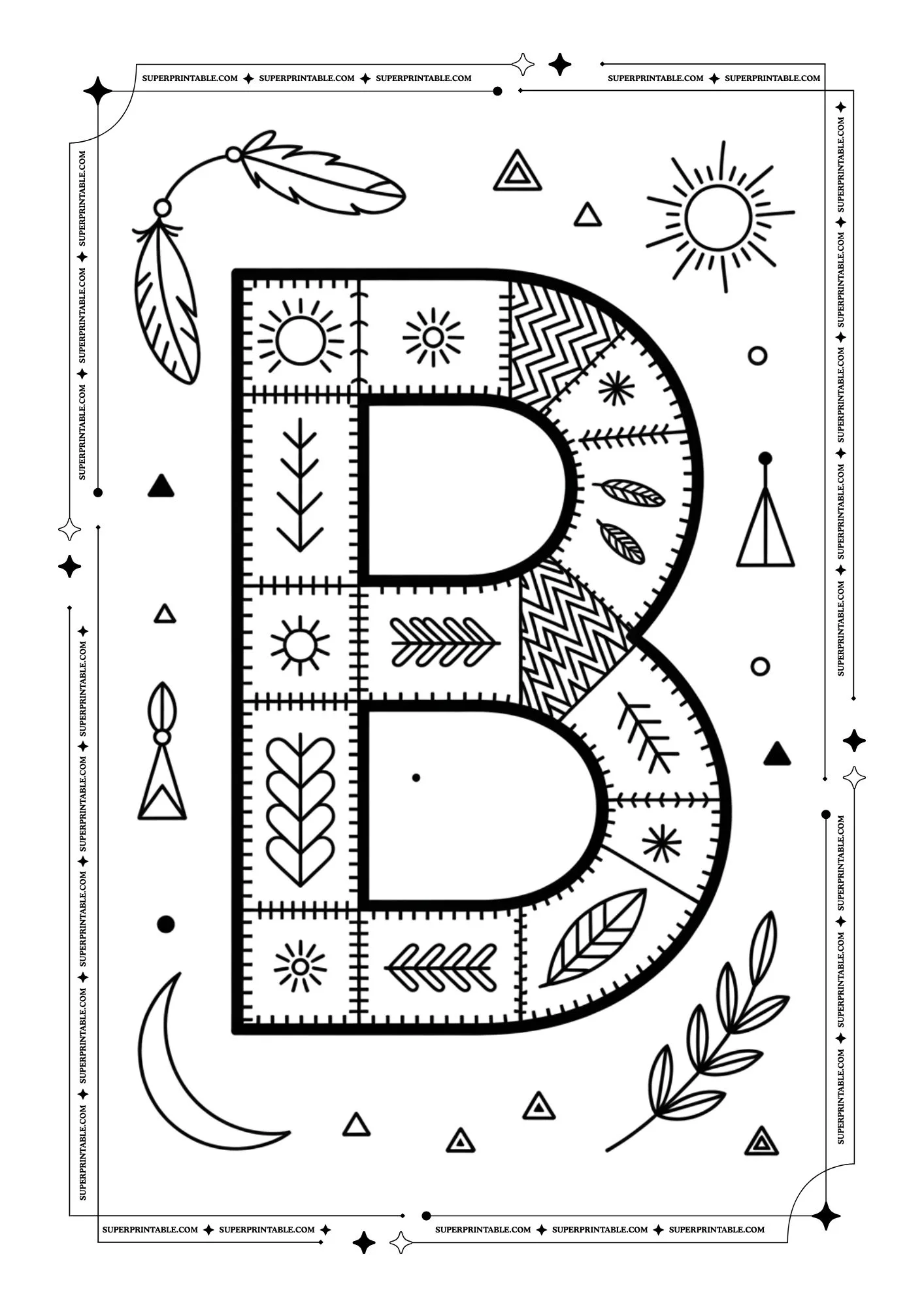 Boho Tribal Patchwork Alphabet Coloring Pages 2