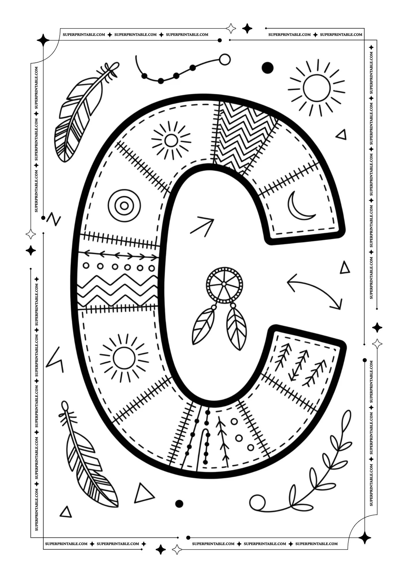 Boho Tribal Patchwork Alphabet Coloring Pages 3