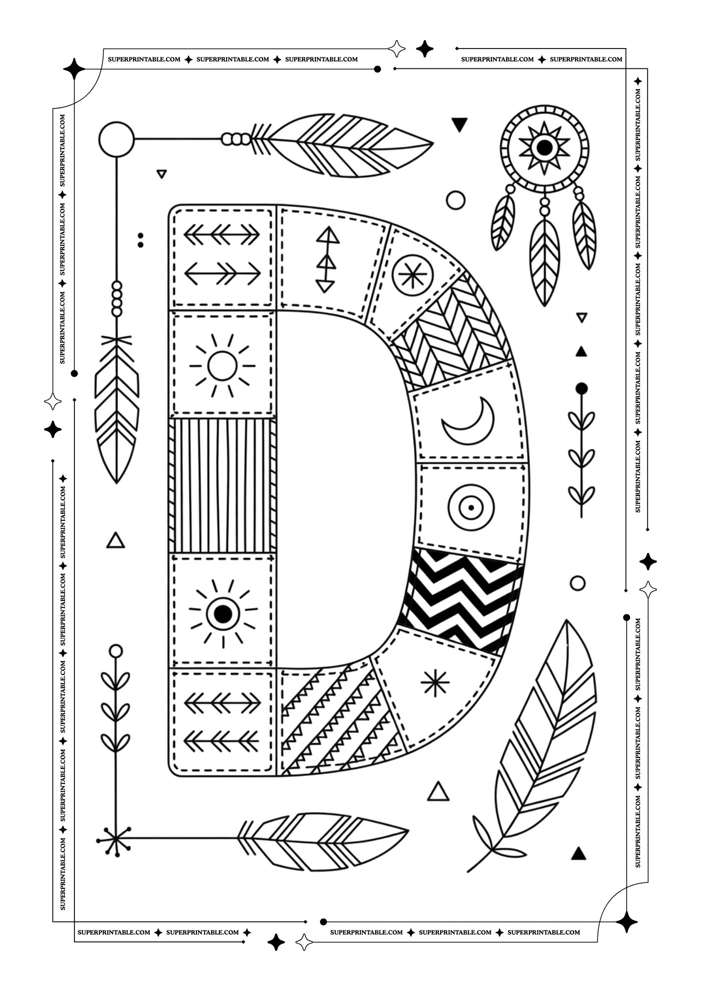 Boho Tribal Patchwork Alphabet Coloring Pages 4