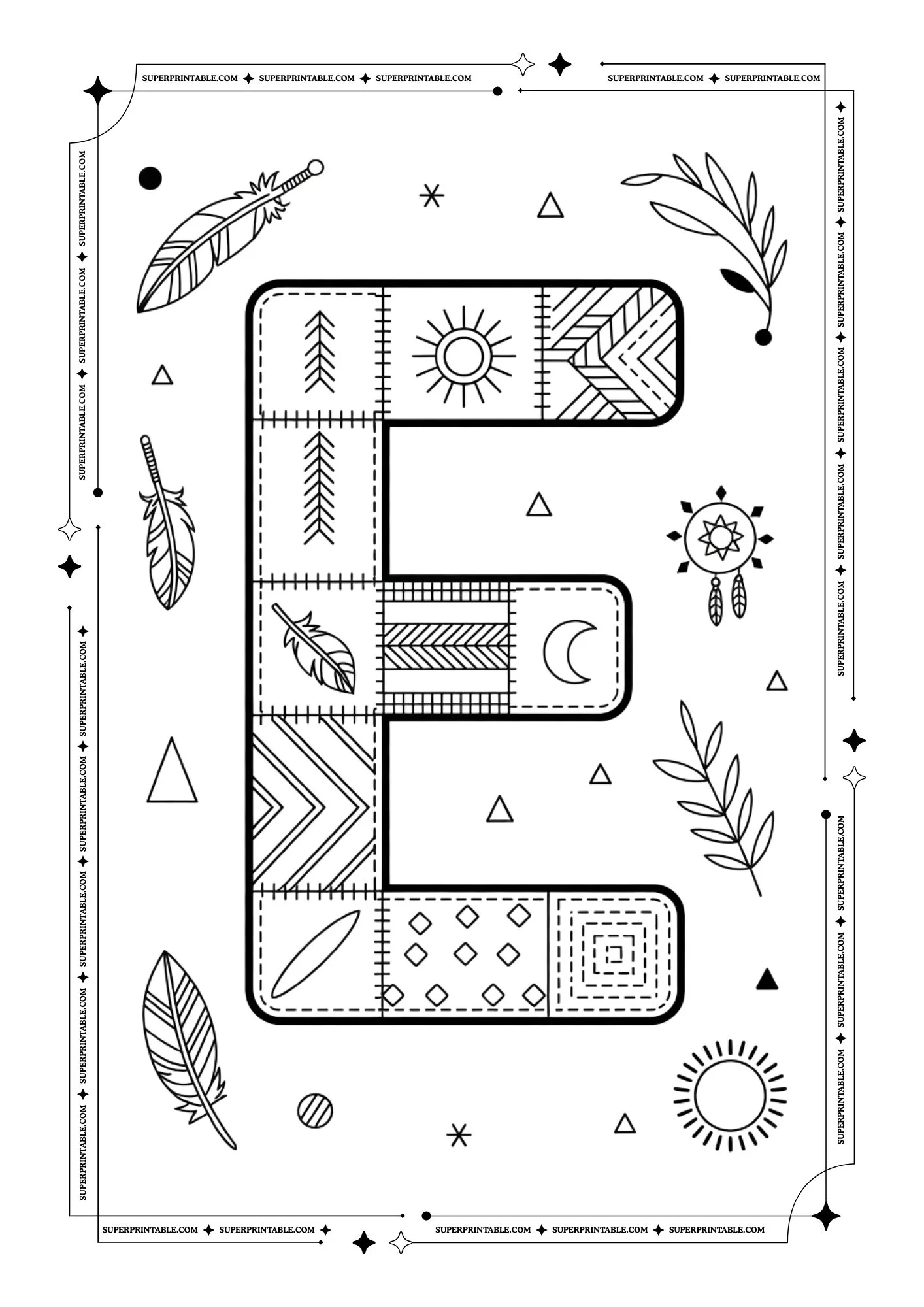 Boho Tribal Patchwork Alphabet Coloring Pages 5