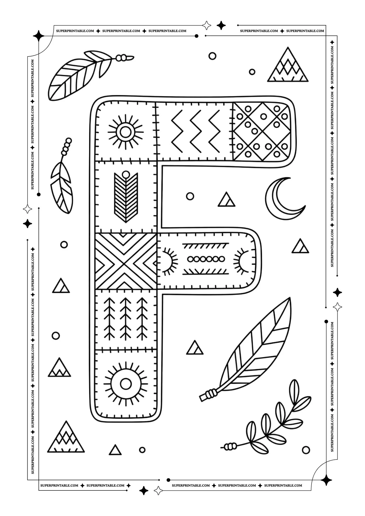 Boho Tribal Patchwork Alphabet Coloring Pages 6
