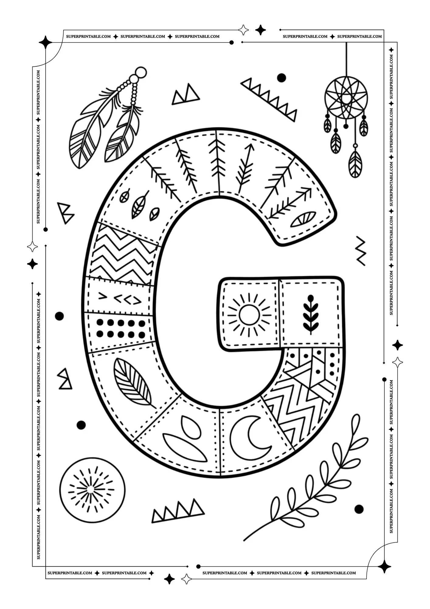 Boho Tribal Patchwork Alphabet Coloring Pages 7