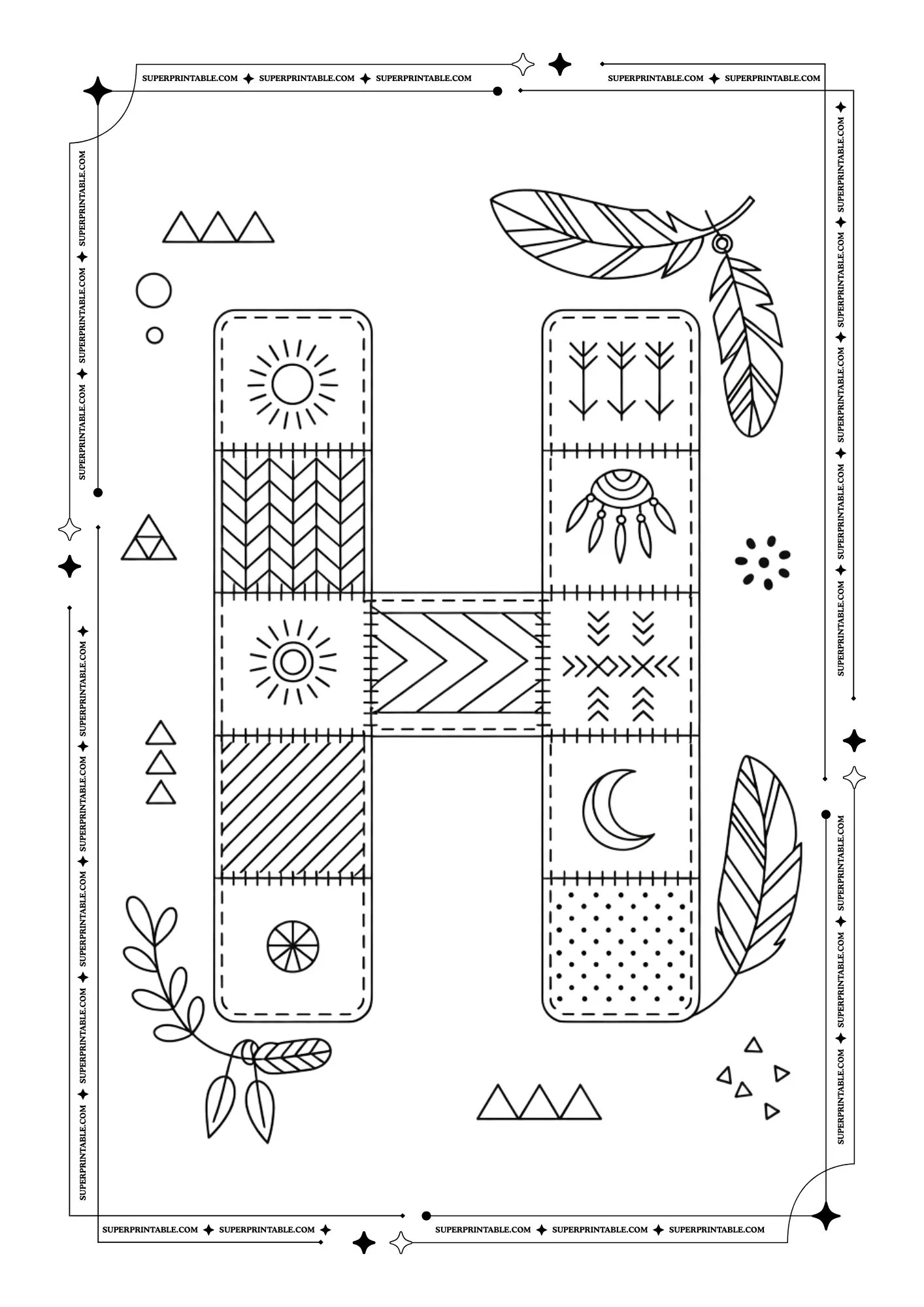 Boho Tribal Patchwork Alphabet Coloring Pages 8