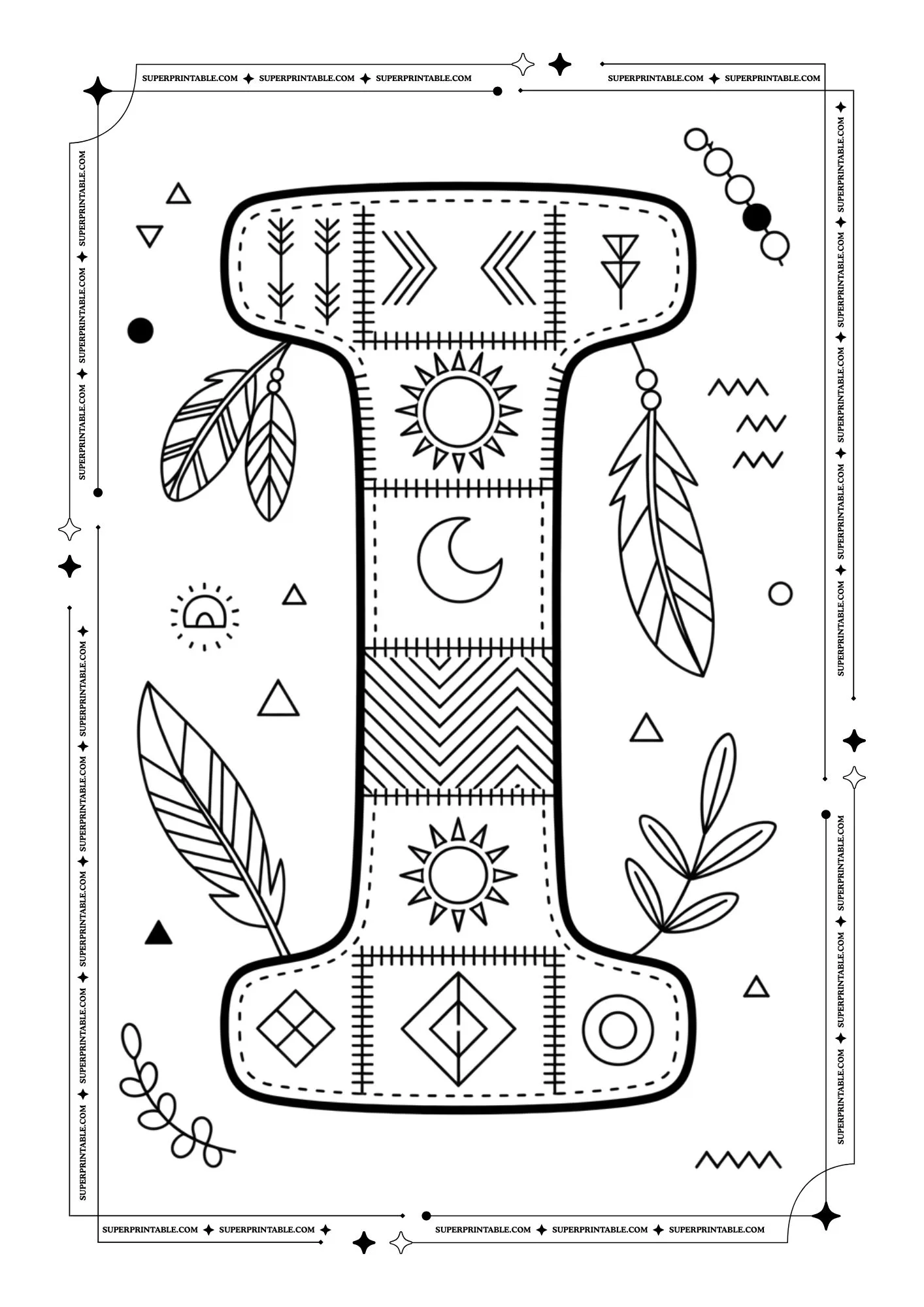 Boho Tribal Patchwork Alphabet Coloring Pages 9