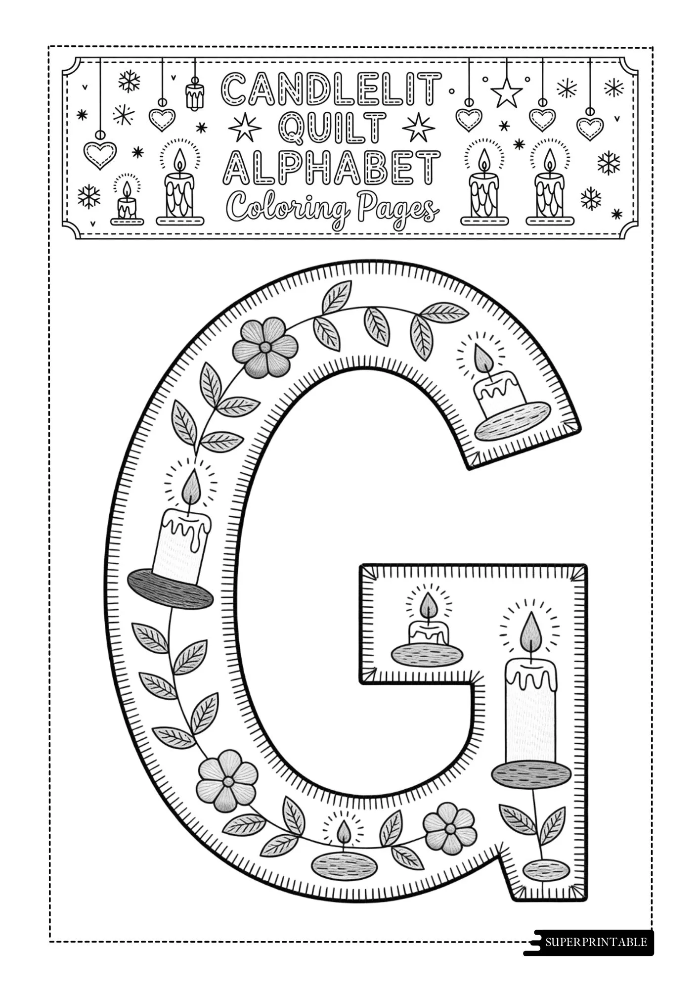 Candlelit Quilt Alphabet Coloring Book 7