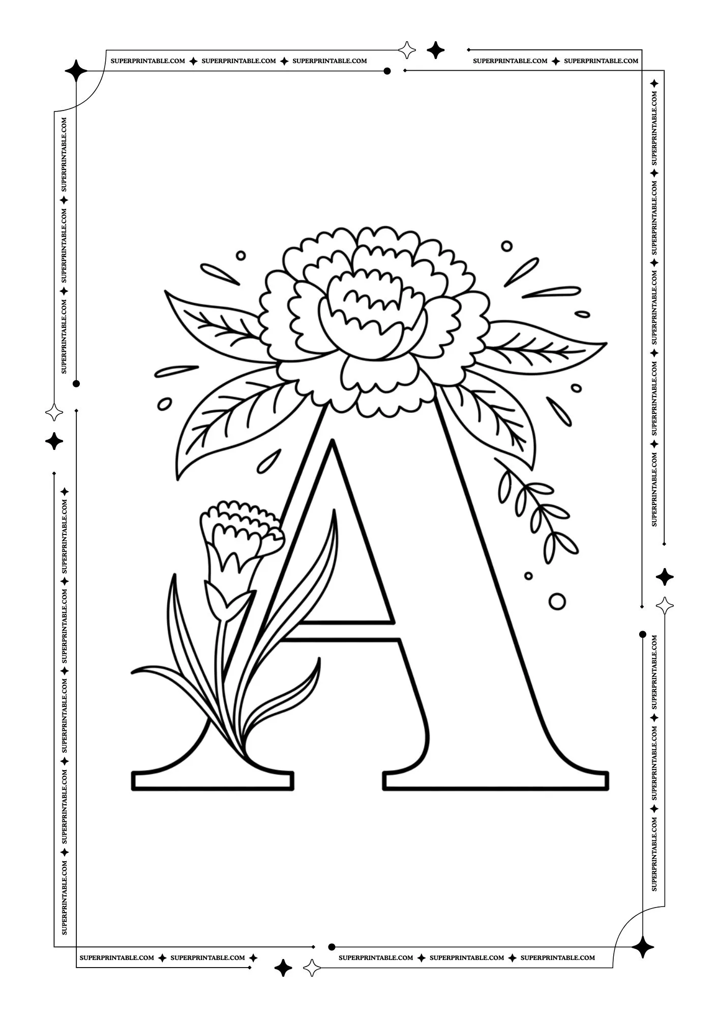 Carnation Alphabet Coloring Pages 1