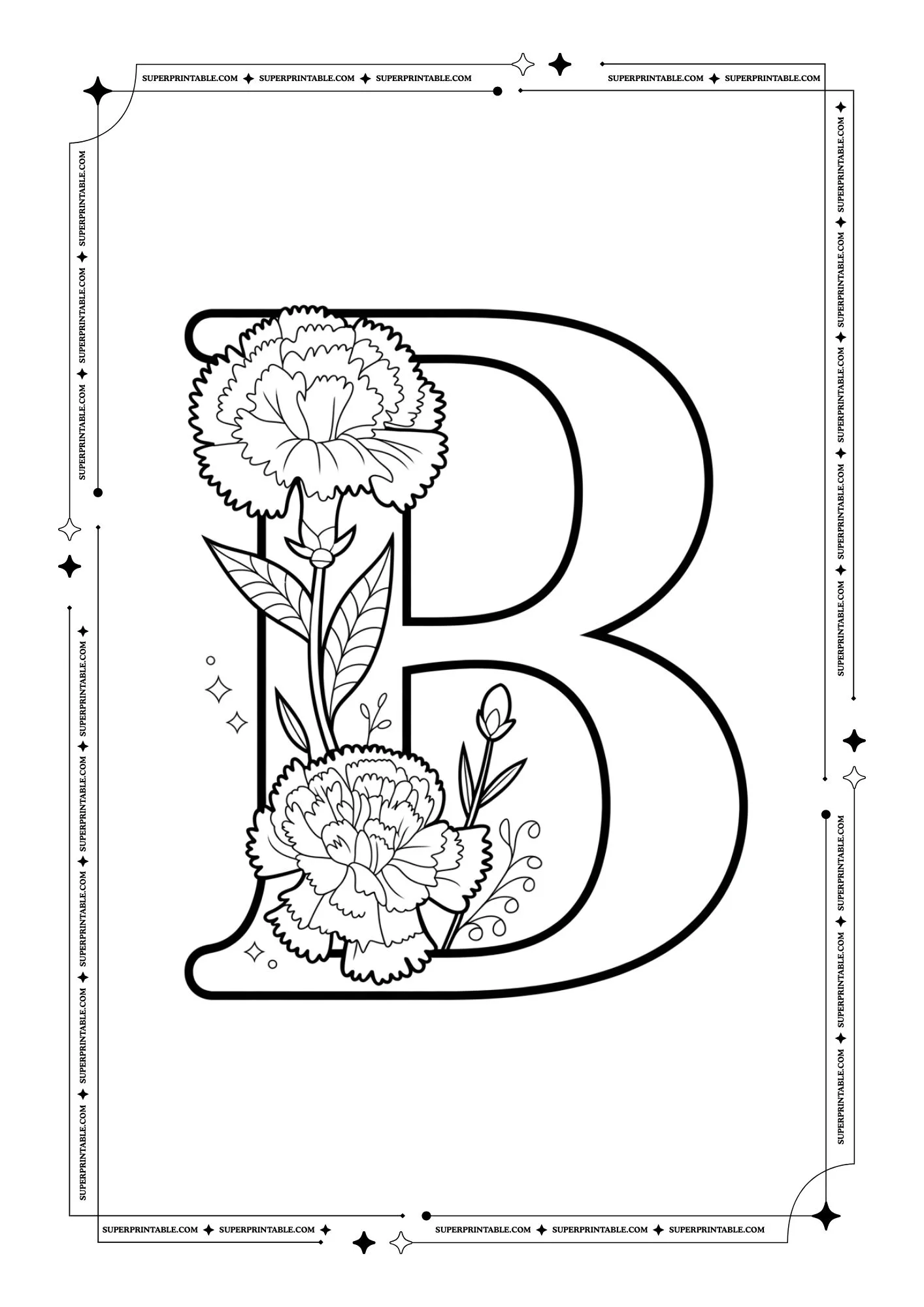 Carnation Alphabet Coloring Pages 2