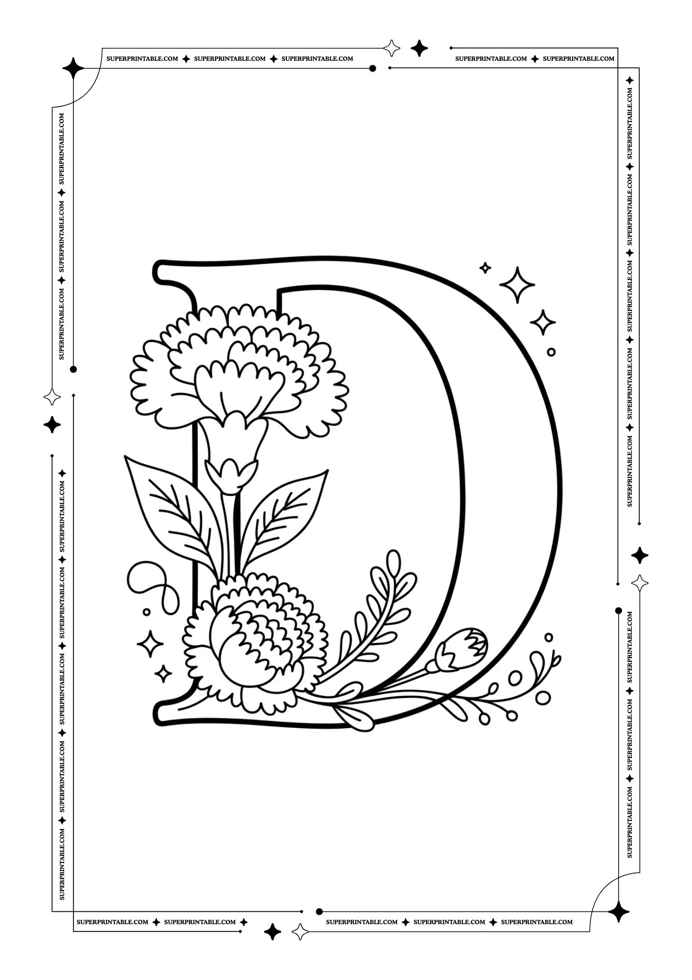 Carnation Alphabet Coloring Pages 4