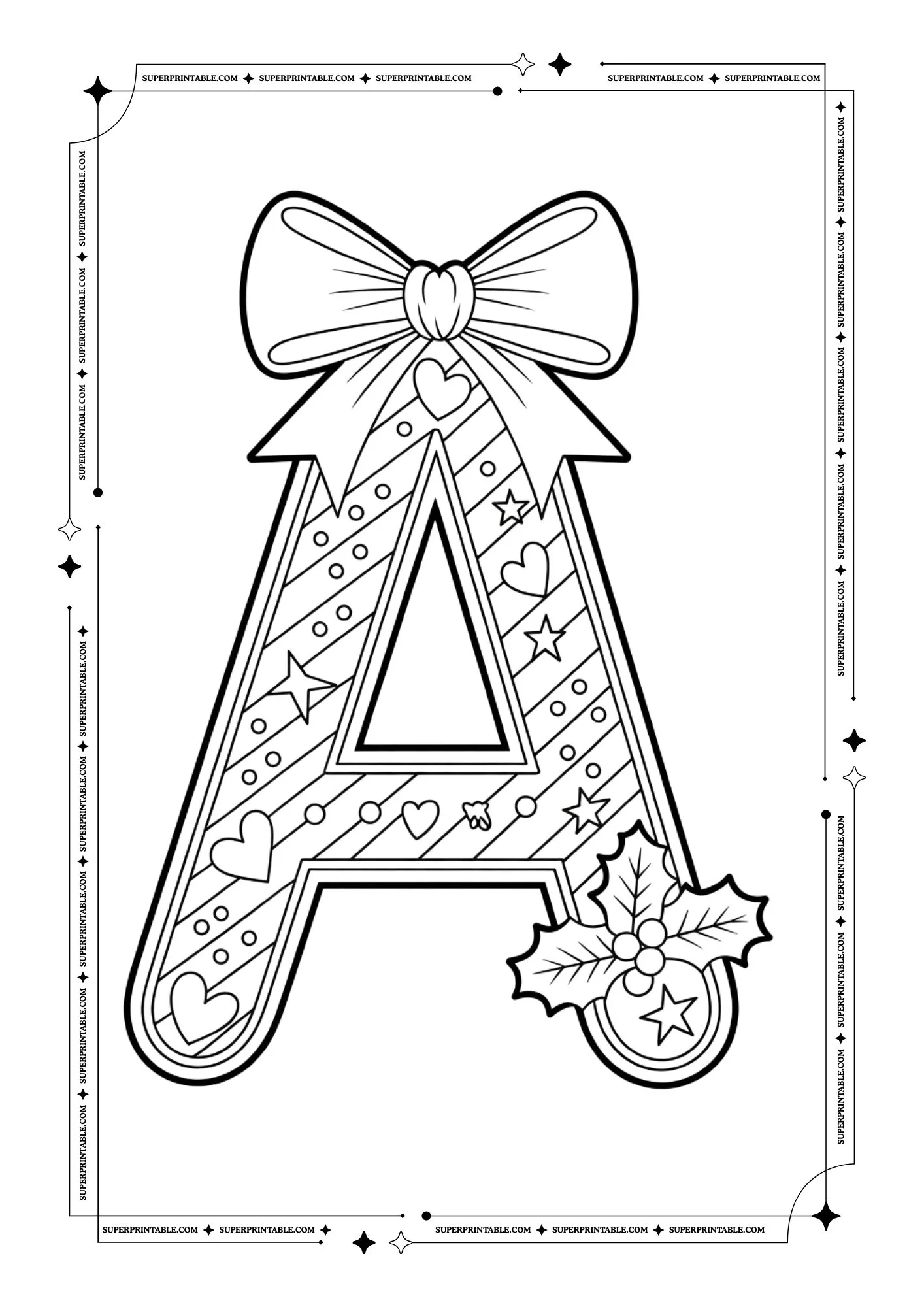 Christmas Bow Peppermint Alphabet Coloring Pages 1