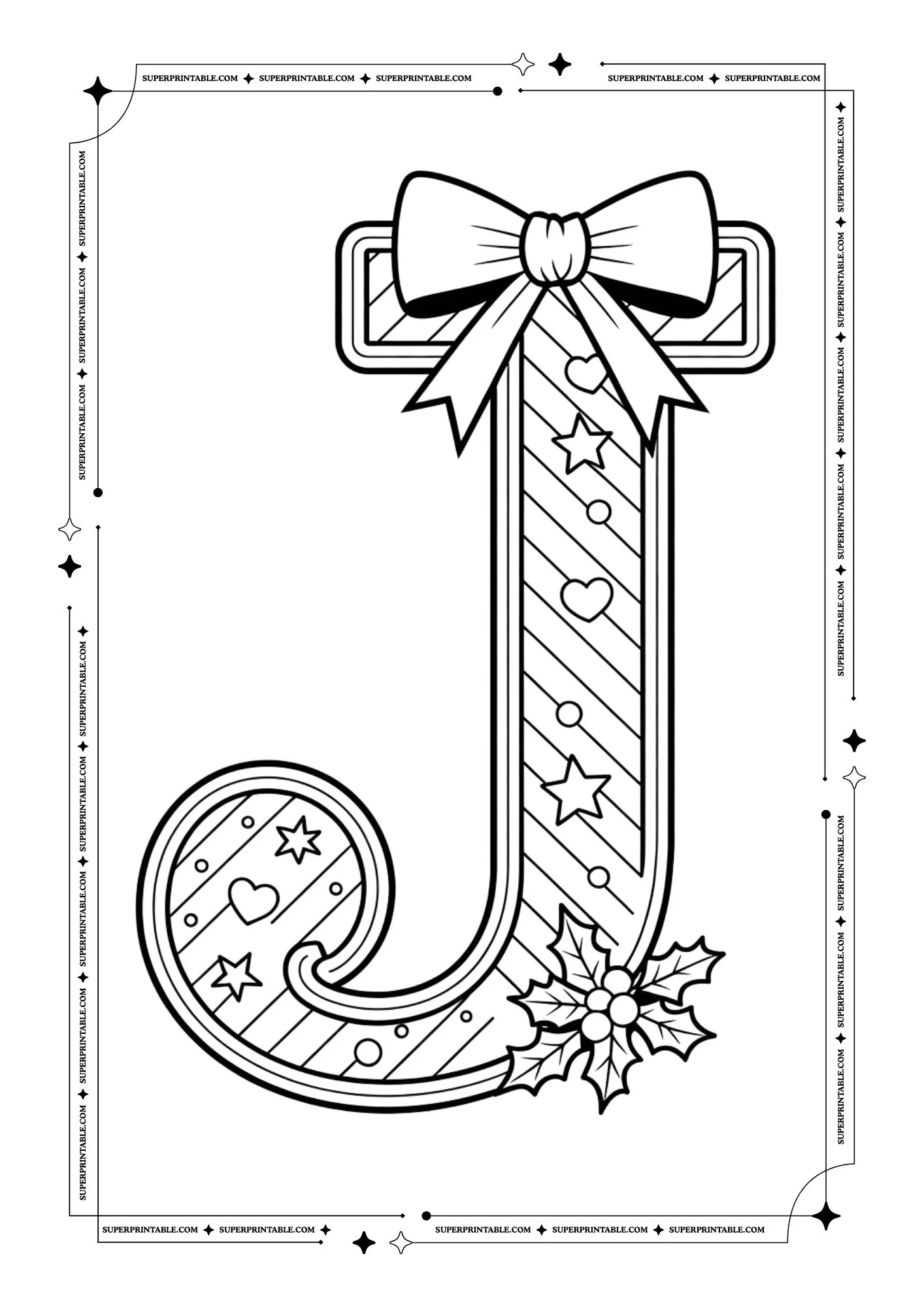 Christmas Bow Peppermint Alphabet Coloring Pages 10