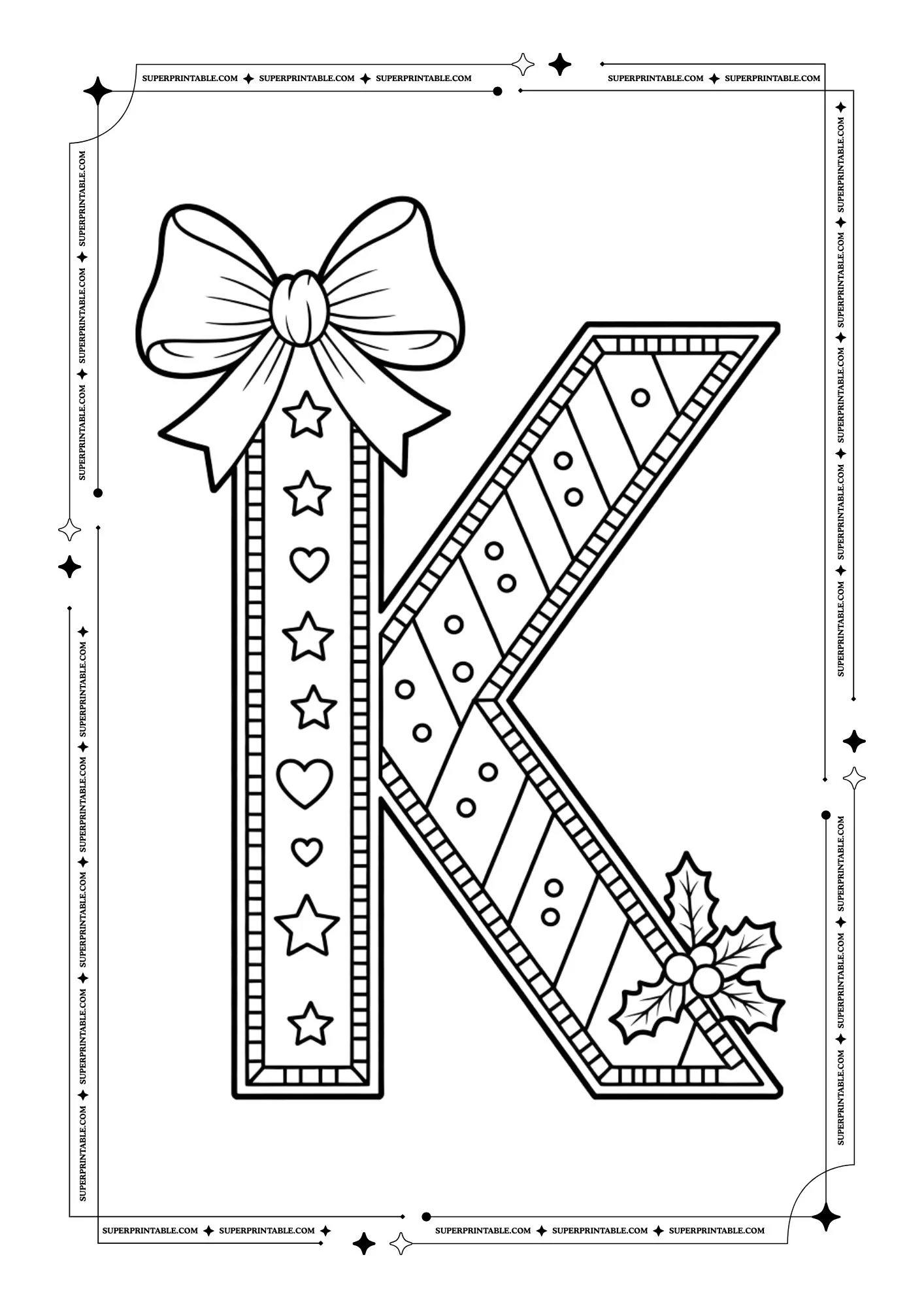 Christmas Bow Peppermint Alphabet Coloring Pages 11