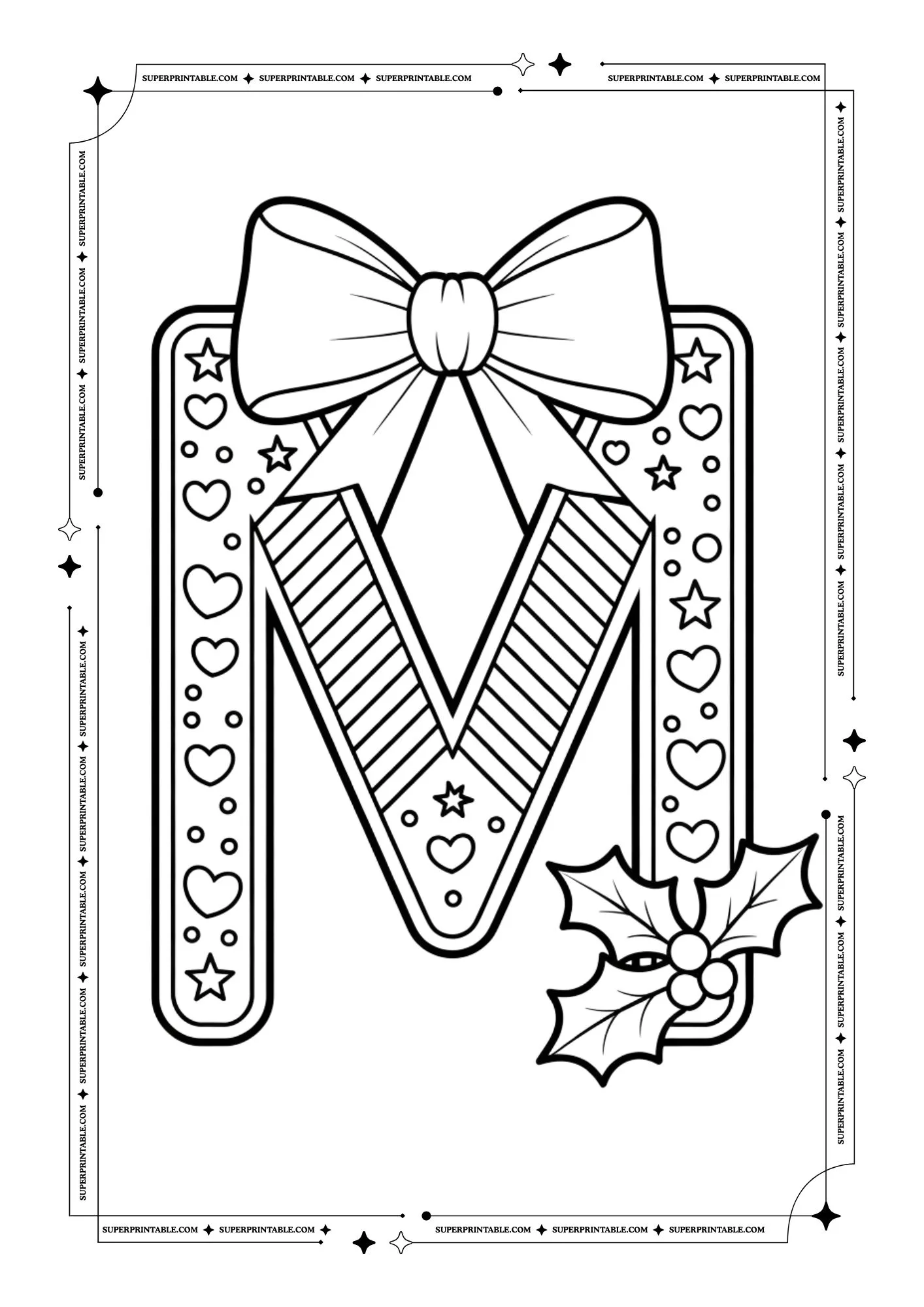 Christmas Bow Peppermint Alphabet Coloring Pages 13
