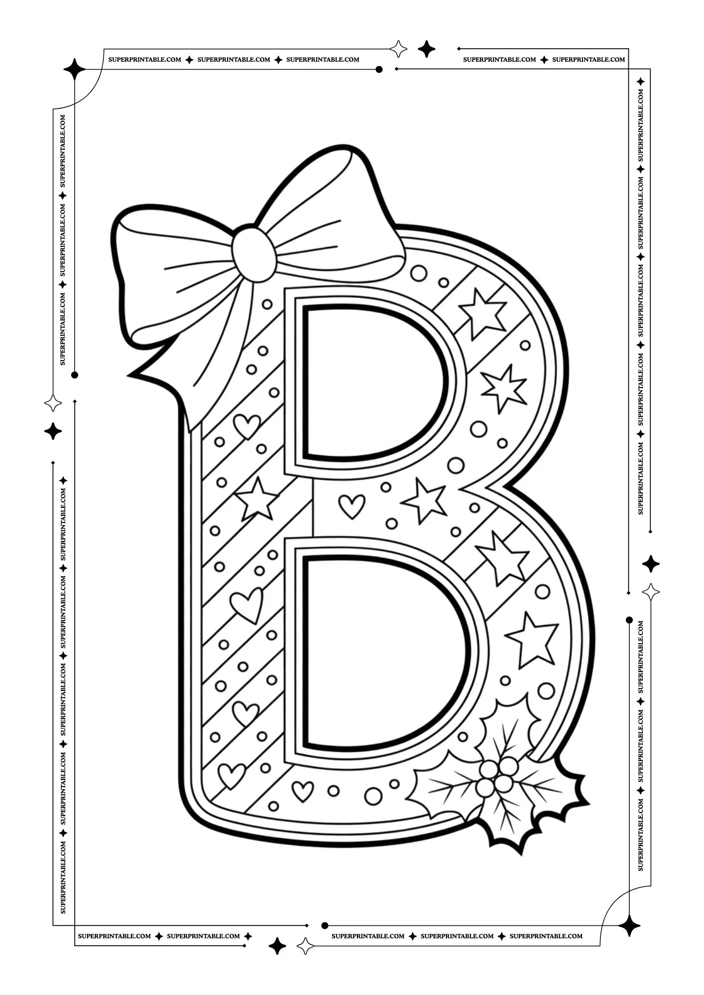 Christmas Bow Peppermint Alphabet Coloring Pages 2