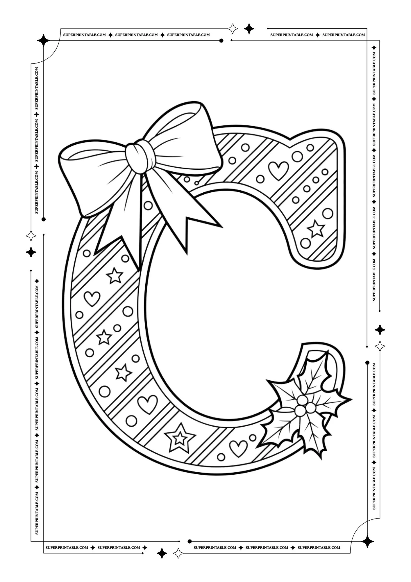 Christmas Bow Peppermint Alphabet Coloring Pages 3