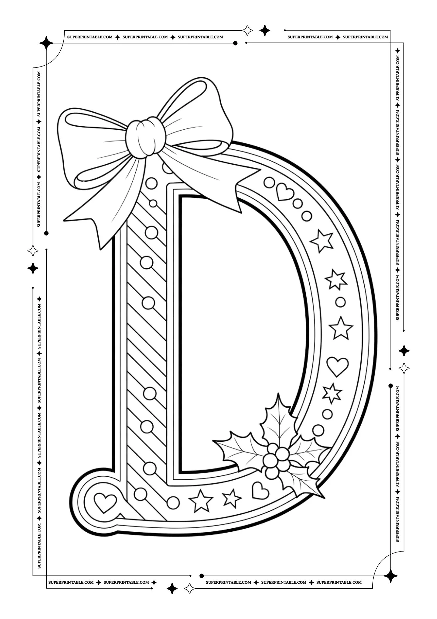 Christmas Bow Peppermint Alphabet Coloring Pages 4