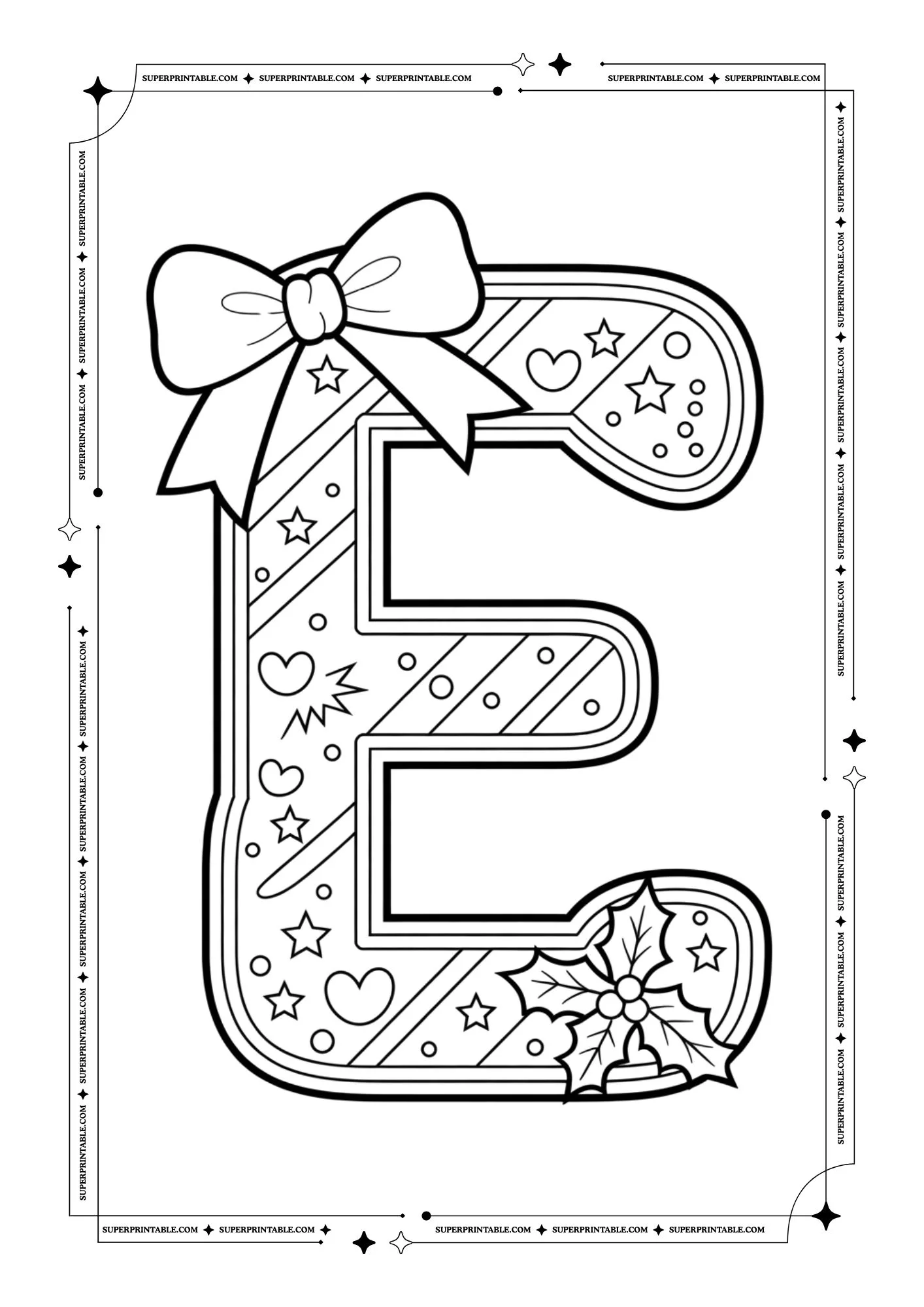 Christmas Bow Peppermint Alphabet Coloring Pages 5