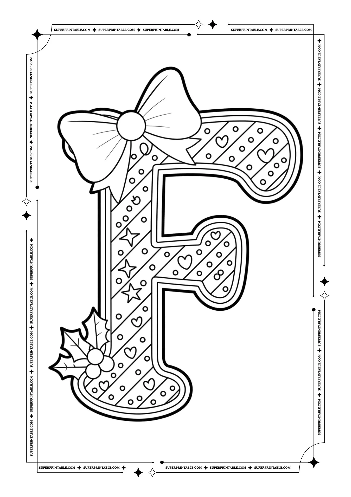 Christmas Bow Peppermint Alphabet Coloring Pages 6